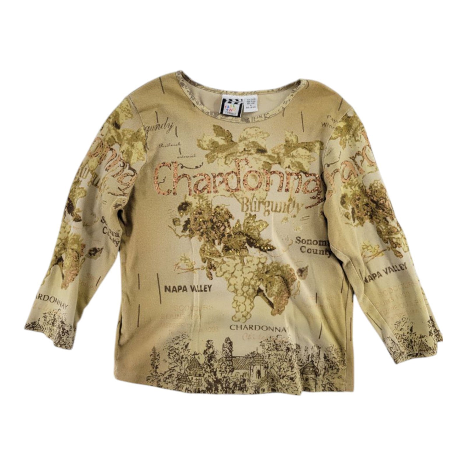 Take Two Clothing Co Chardonnay Napa Valley Sonoma Burgundy Grapes Top XL