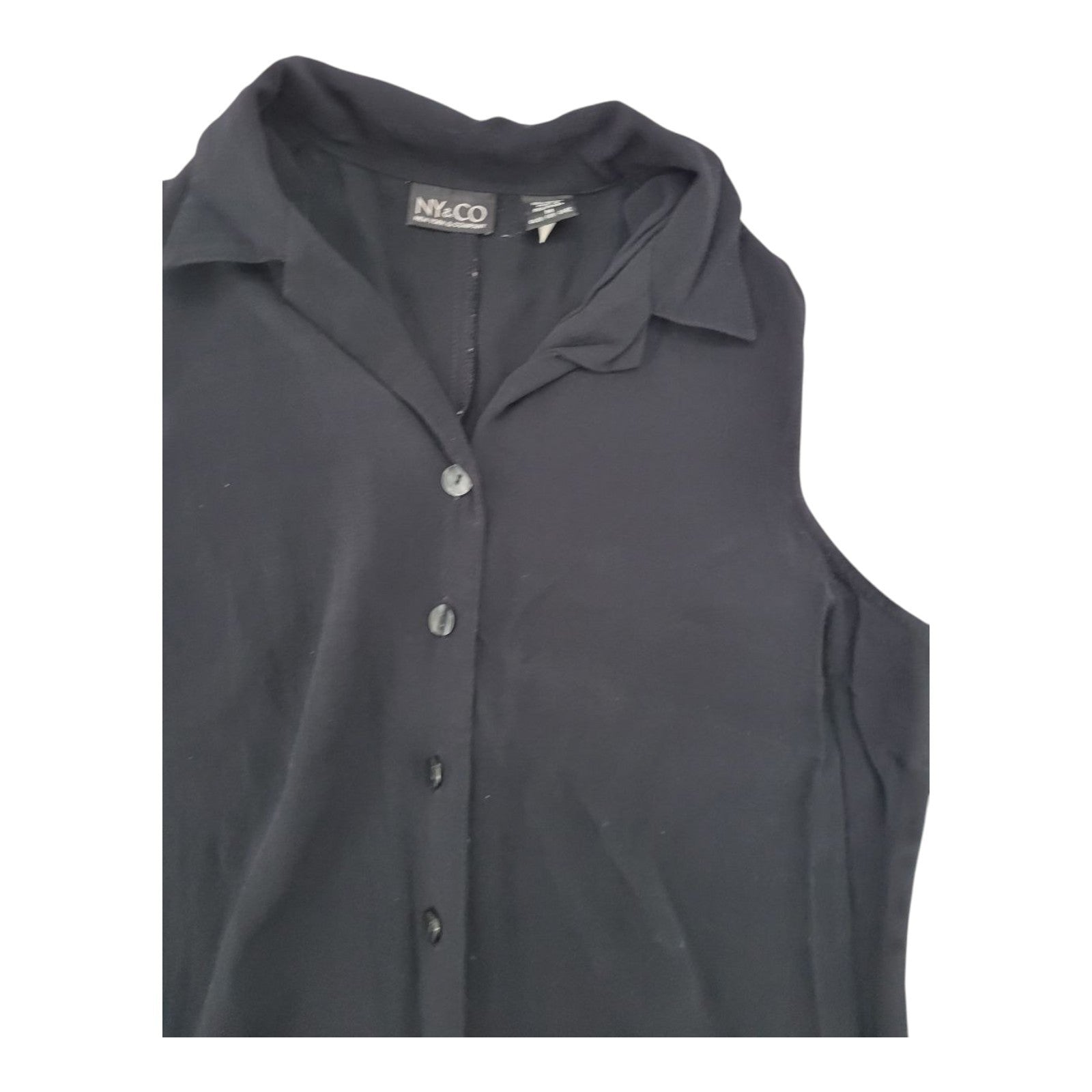 NY&Co Women's Black Sleeveless Collared Blouse Button Front Rayon Top Size M
