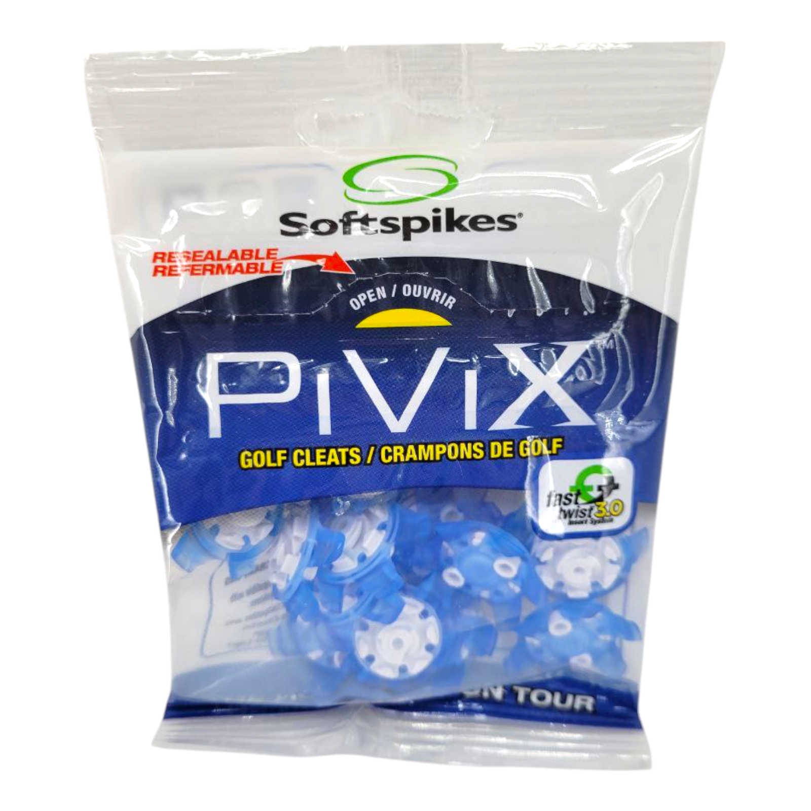 Softspikes Pivix Golf Cleats 18 Pack Fast Twist 3.0 Slim Lok Tri Lok Blue