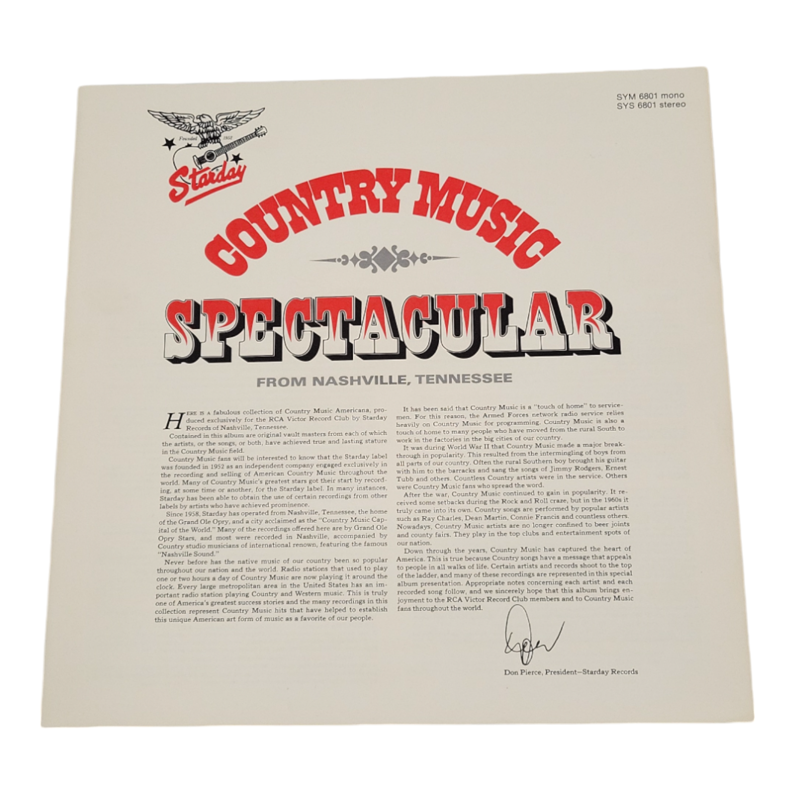 1967 RCA Victor Record Club Starday Country Music Spectacular LP 6 Album Set