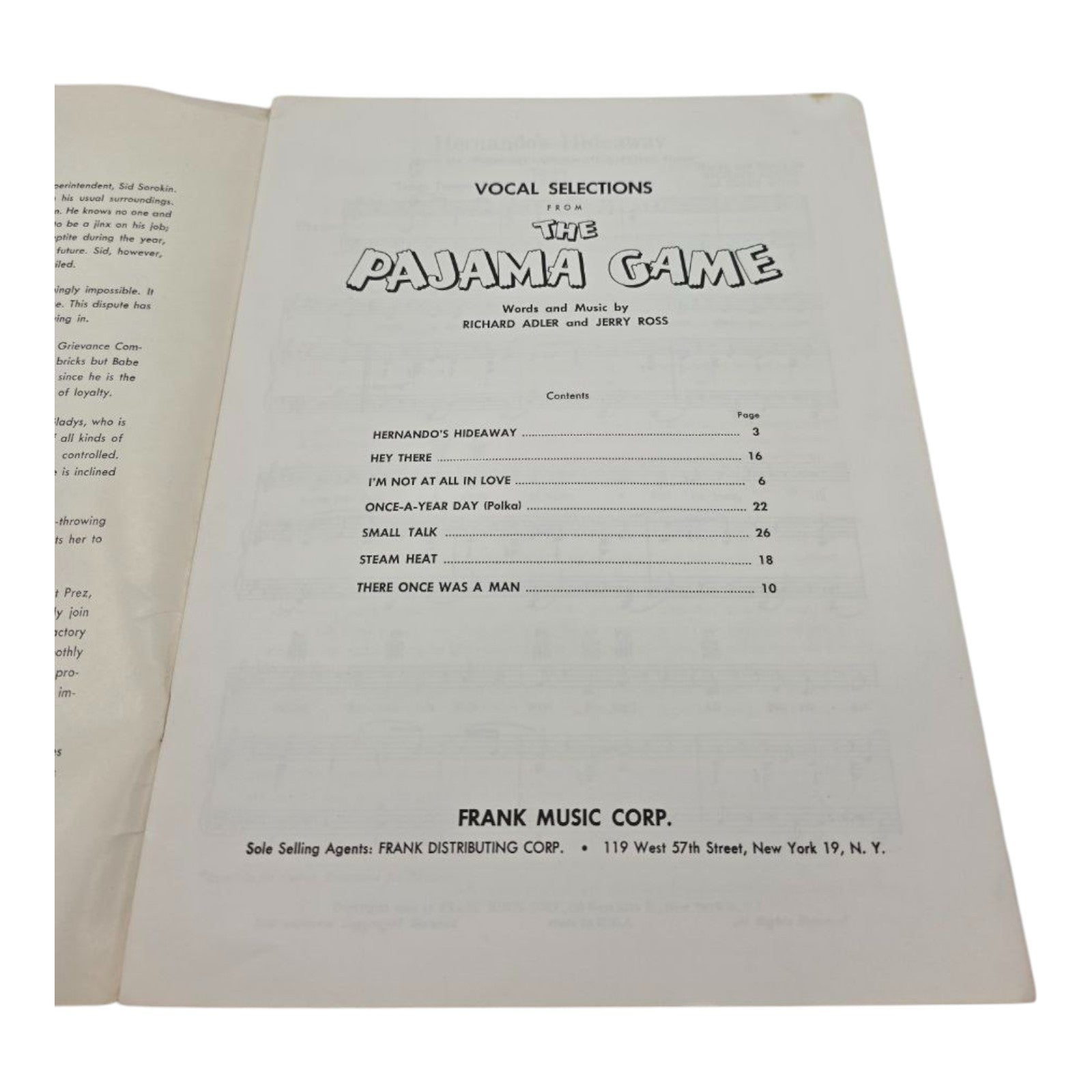 The Pajama Game Vocal Selections Sheet Music Book Doris Day Frank Music Corp