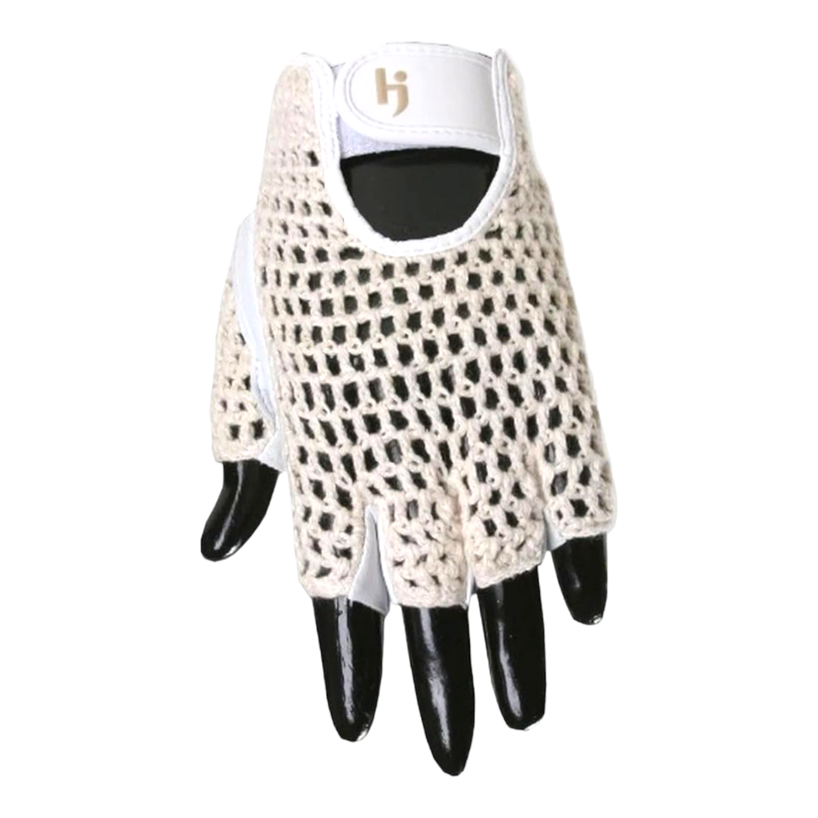 HJ Glove Half Finger Mesh Leather Golf Gloves LH White Men Ladies Sizes J-78C