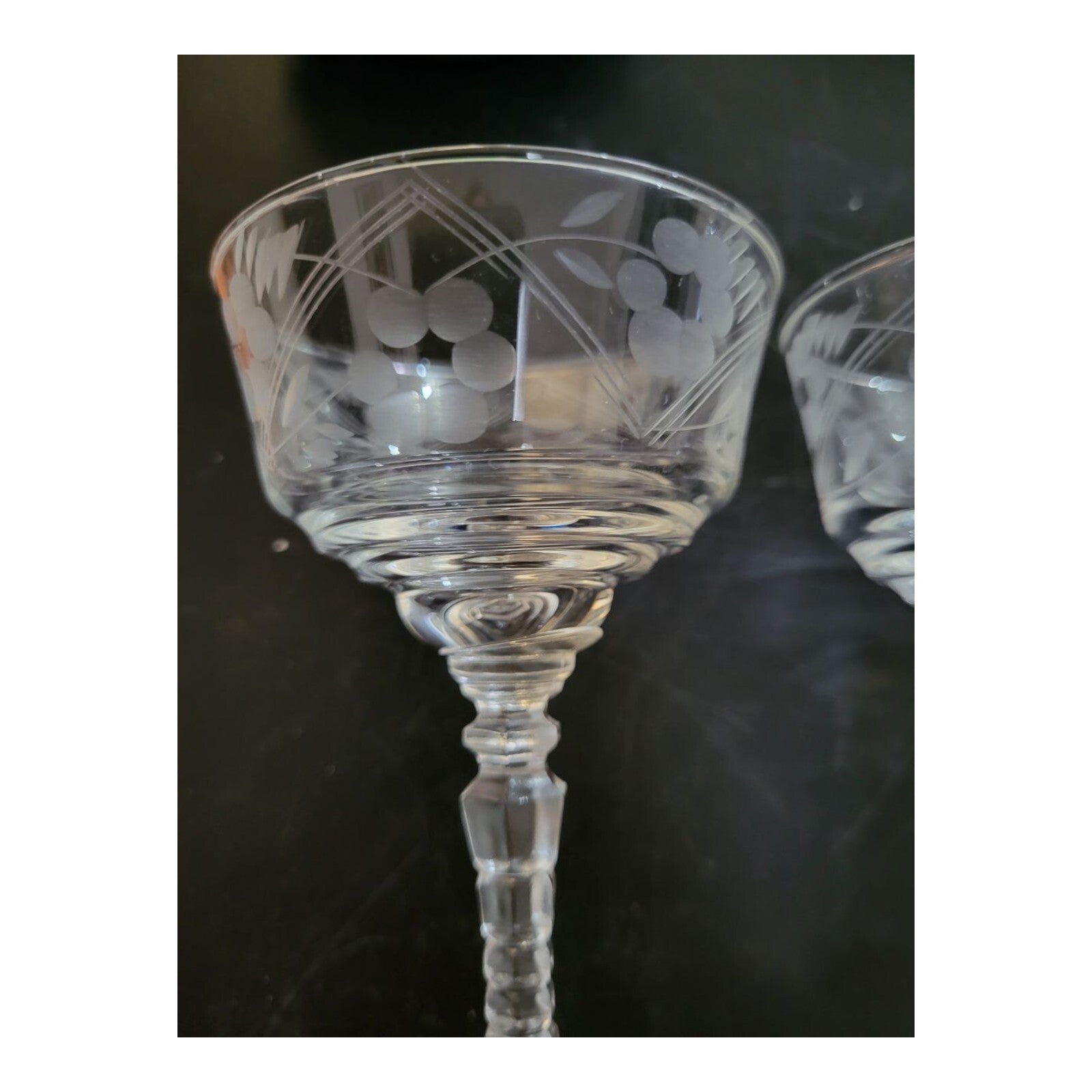 Vintage Etched Crystal Wine Sherbet Glasses Set of 2 Libbey Stem 5.75"