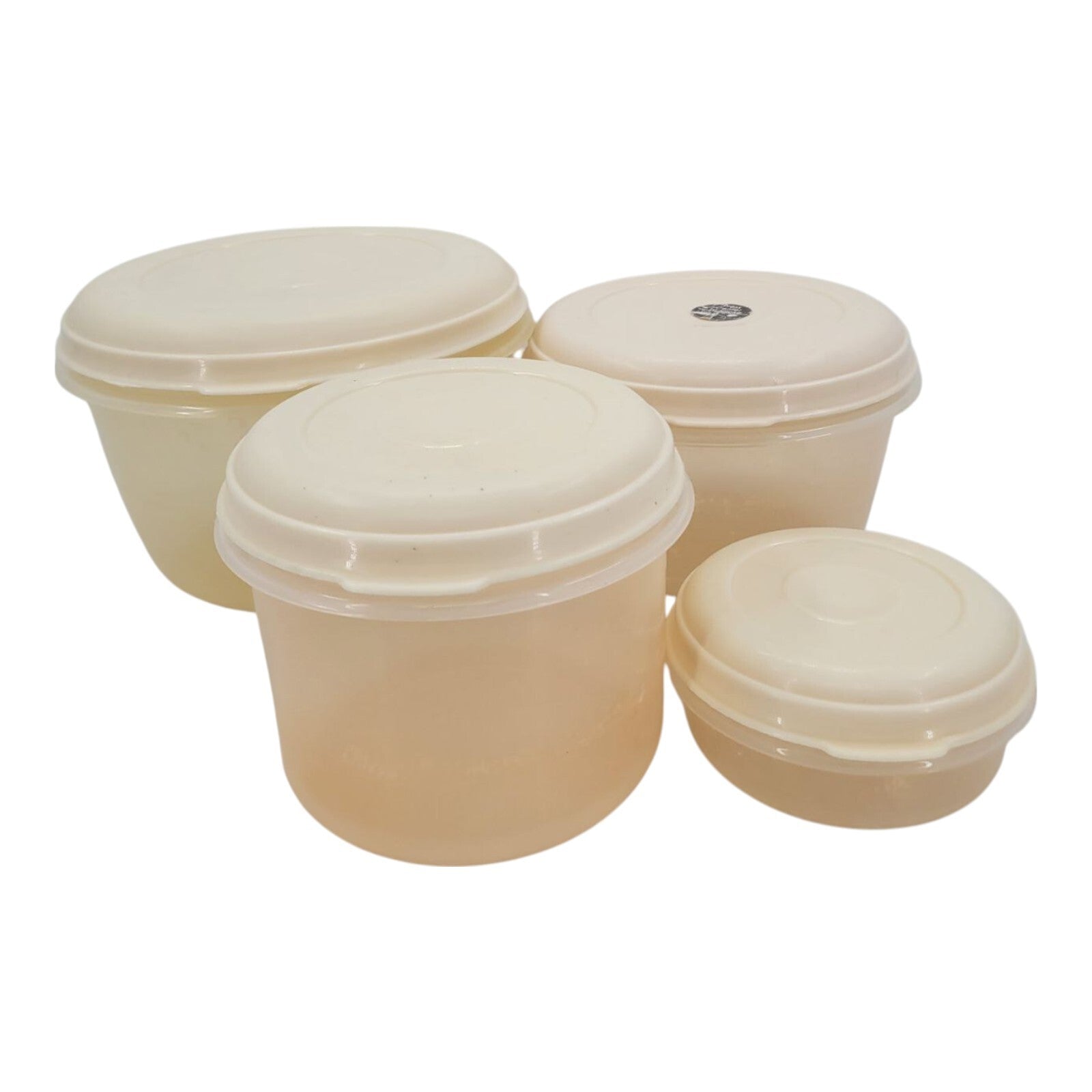 Vintage Rubbermaid Nesting Bowl Set with Lids Cream White 4 Piece Container Lot