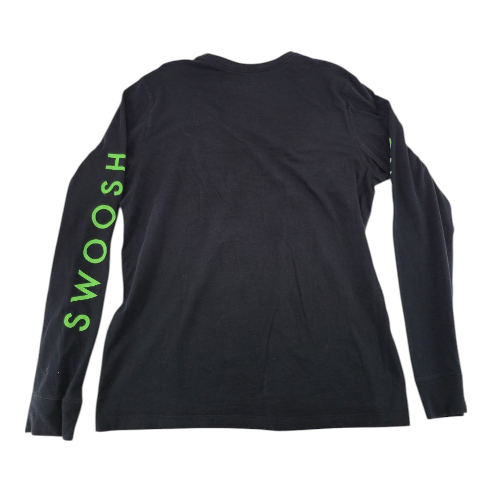 Nike Swoosh Long Sleeve Tee Size L Black Neon Green Double Logo