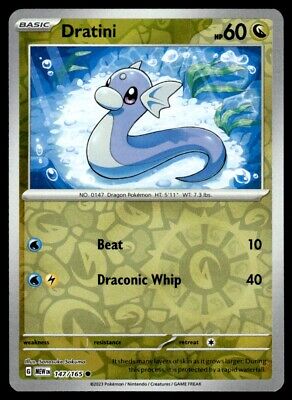 Pokemon 2023 Scarlet & Violet 151 Dratini Reverse Holo Common #147 Near Mint