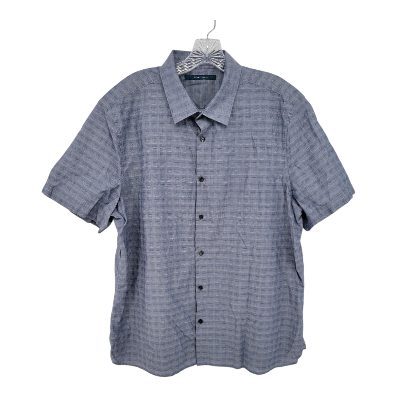 Perry Ellis Mens Gray Textured Check Short Sleeve Button Up Shirt XXL