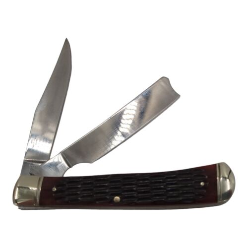 Rough Ryder Razor Trapper Pocket Knife Stainless Steel Blades Cow Bone Handle