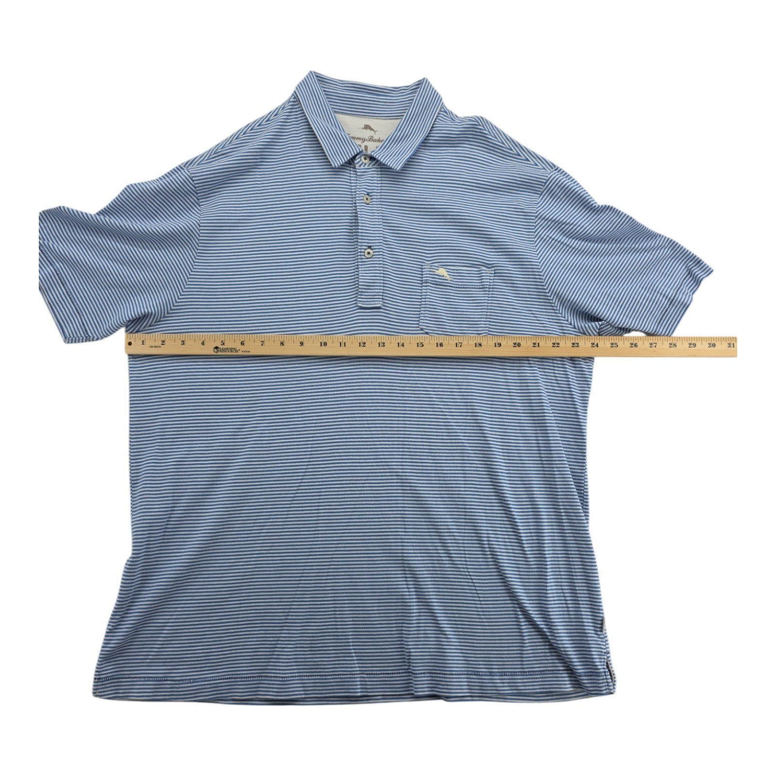 Tommy Bahama Polo Shirt Blue White Striped Cotton Relax Fit Men’s Size L