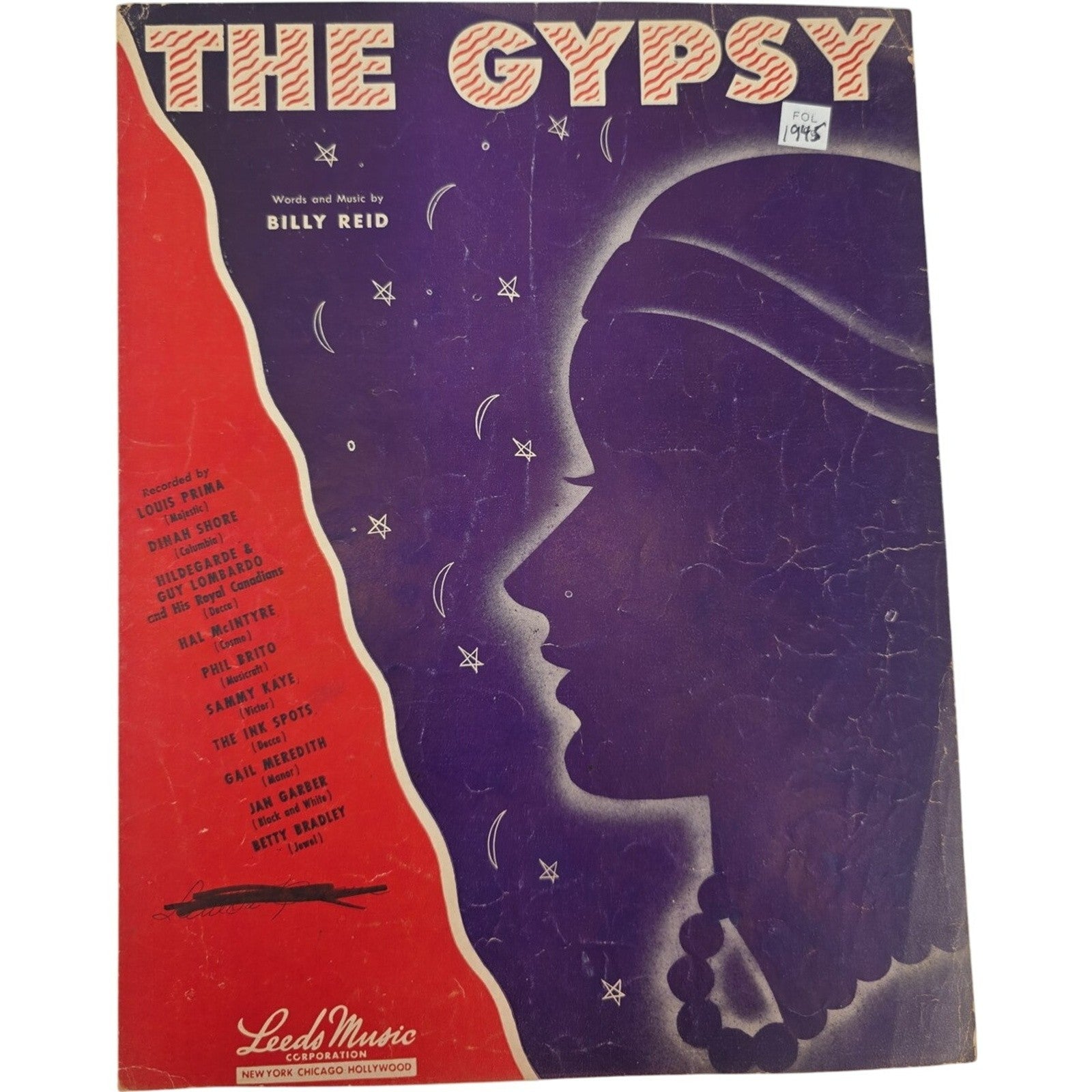 Vintage 1946 The Gypsy Words And Music By Billy Reid Sheet Music