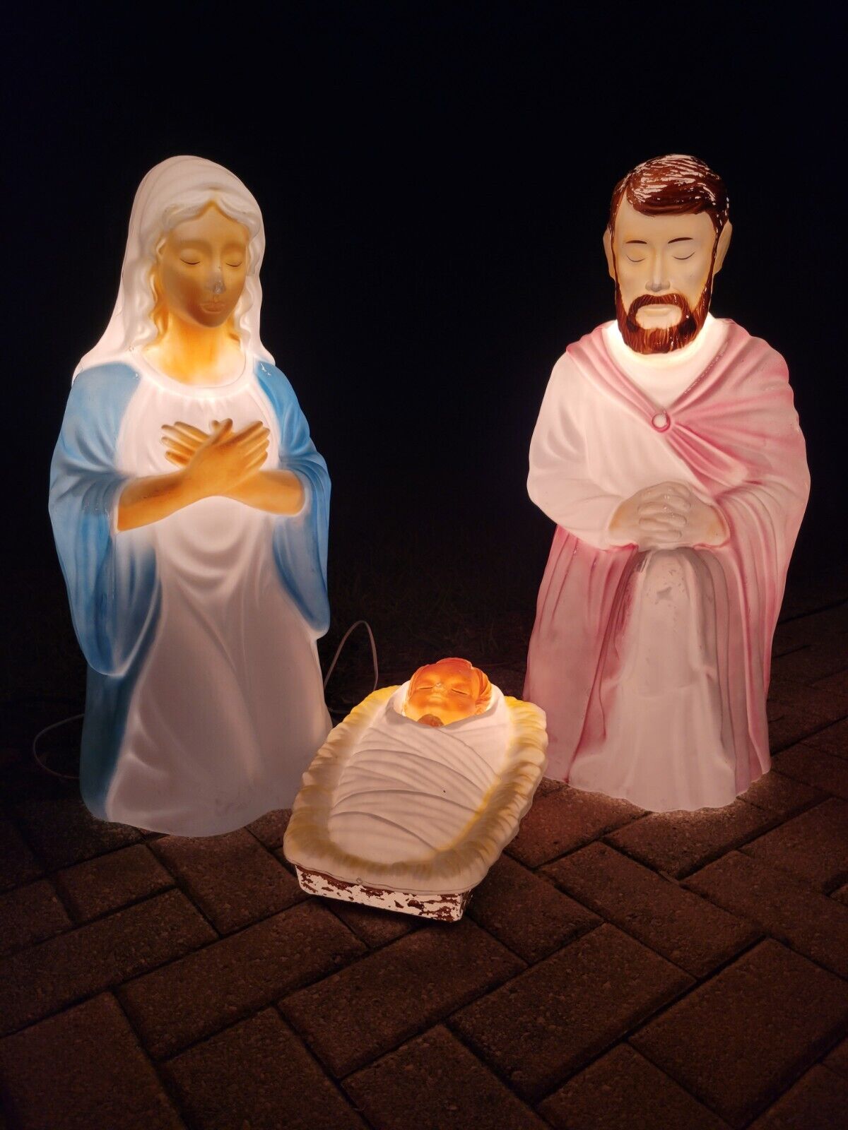 General Foam Lighted Blow Mold Nativity Set 28 Inch Mary Joseph Baby Jesus