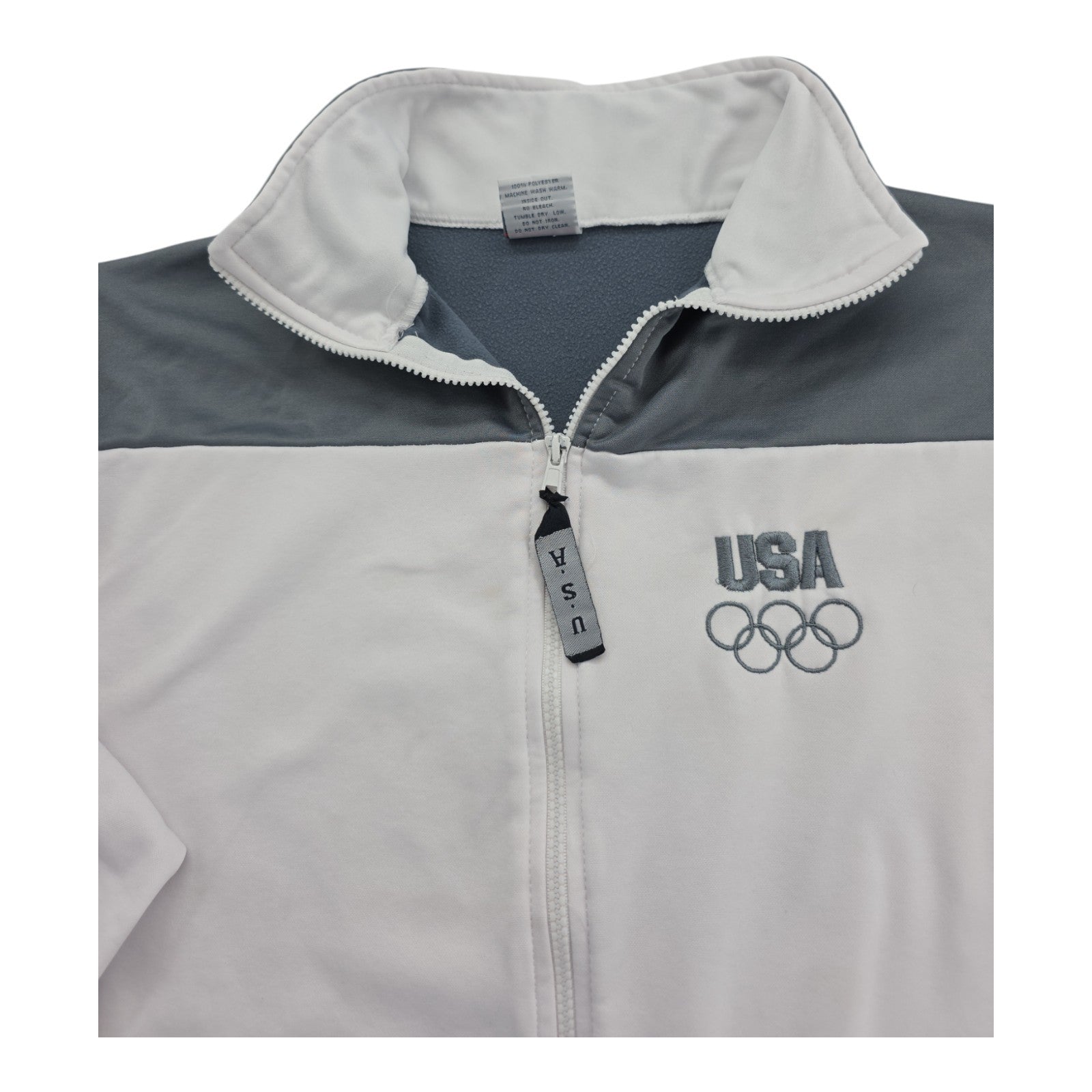Vintage United States Olympic Committee Full Zip White Gray Jacket Size Large