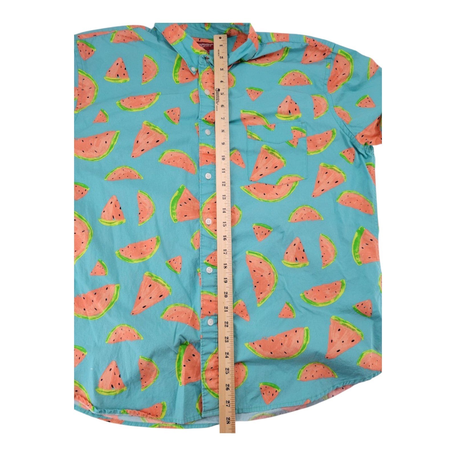 Arizona Jean Co Men's Aqua Shirt XXL Watermelon Print Cotton Short Sleeve