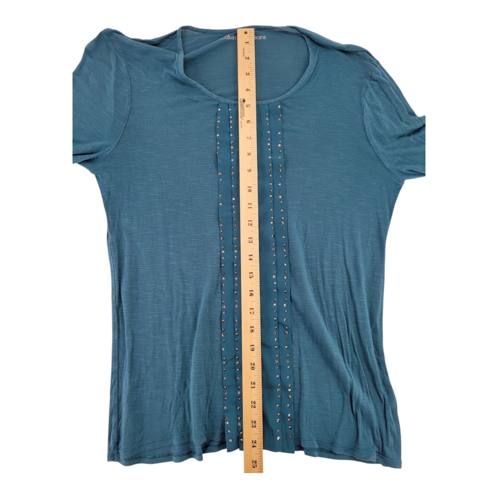Calvin Klein Jeans Teal Long Sleeve Embellished Top Size M