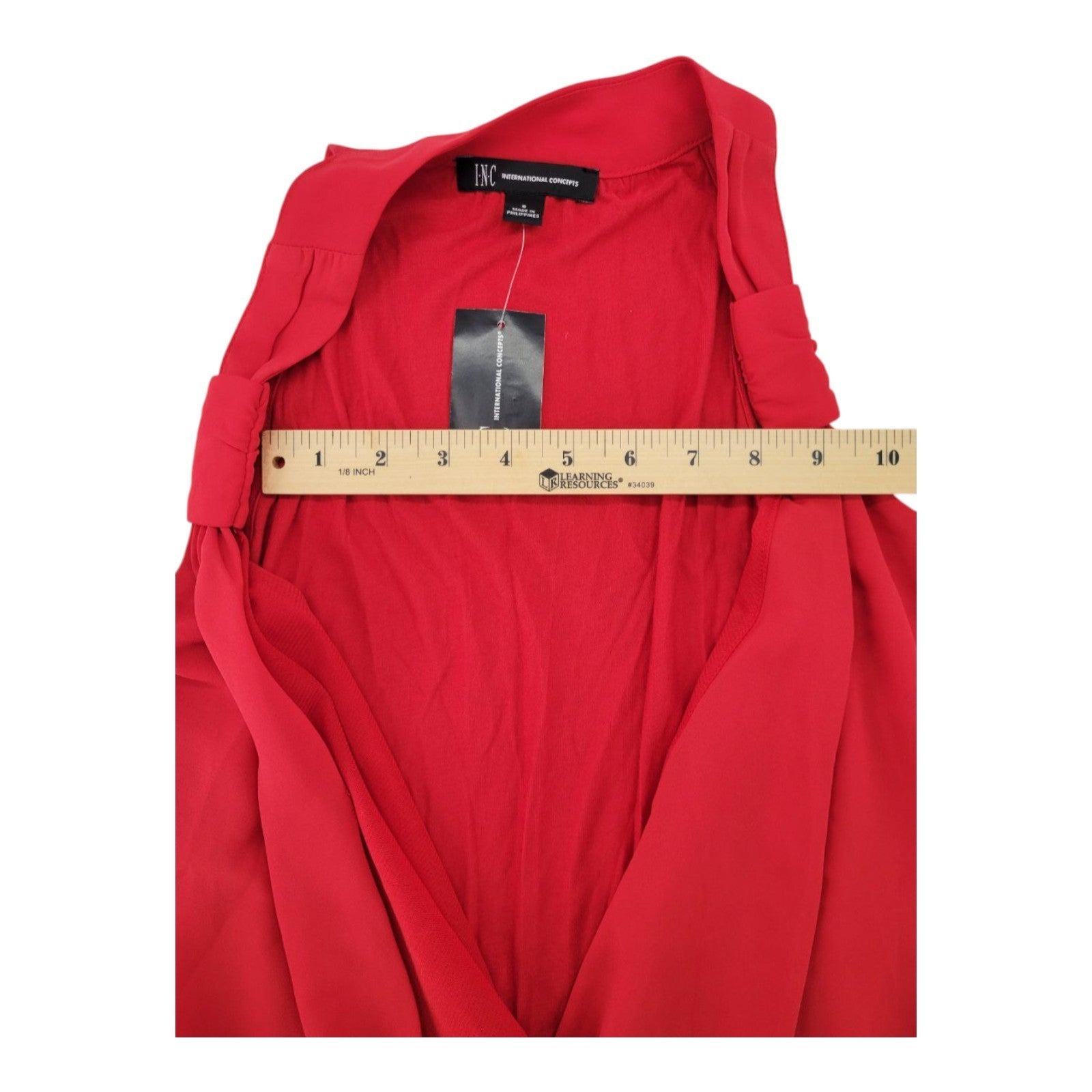 INC International Concepts Women's Real Red Sleeveless Blouse Draped Front Size