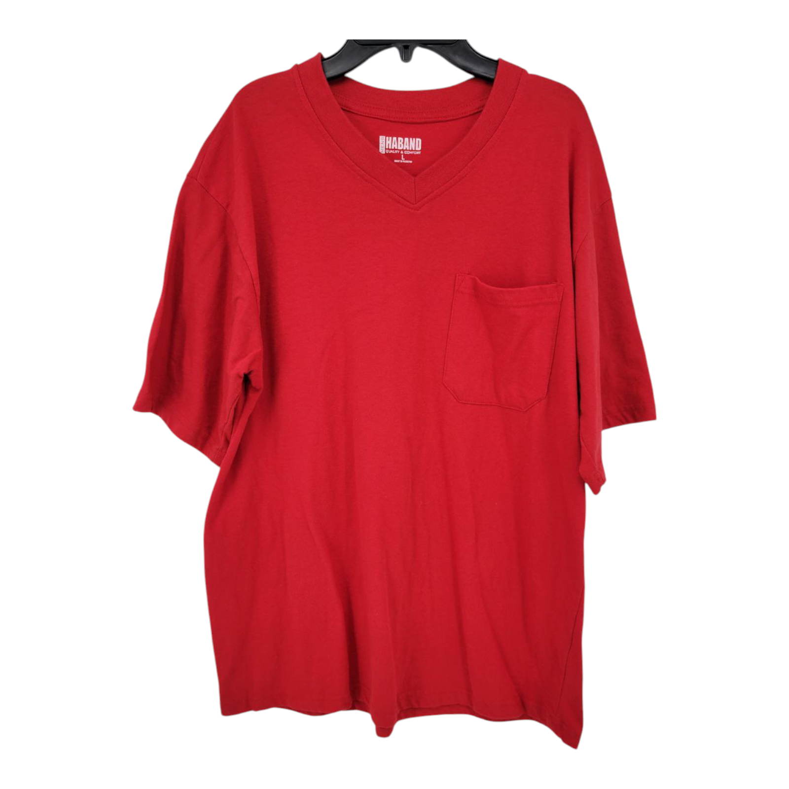 Haband Red V Neck T-Shirt Front Pocket Mens Size L