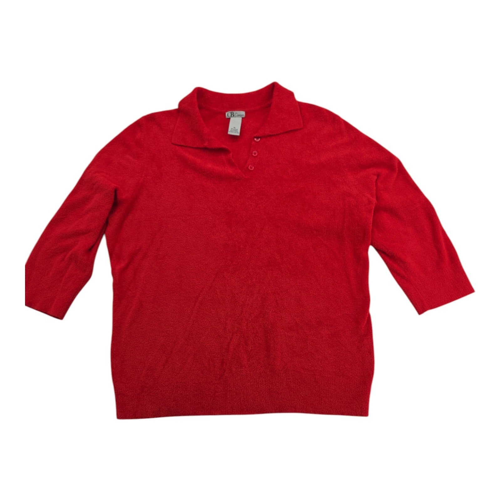 CB Career Red Collared Button-Up Sweater Women’s XL Nylon Spandex 3/4 Sleeve