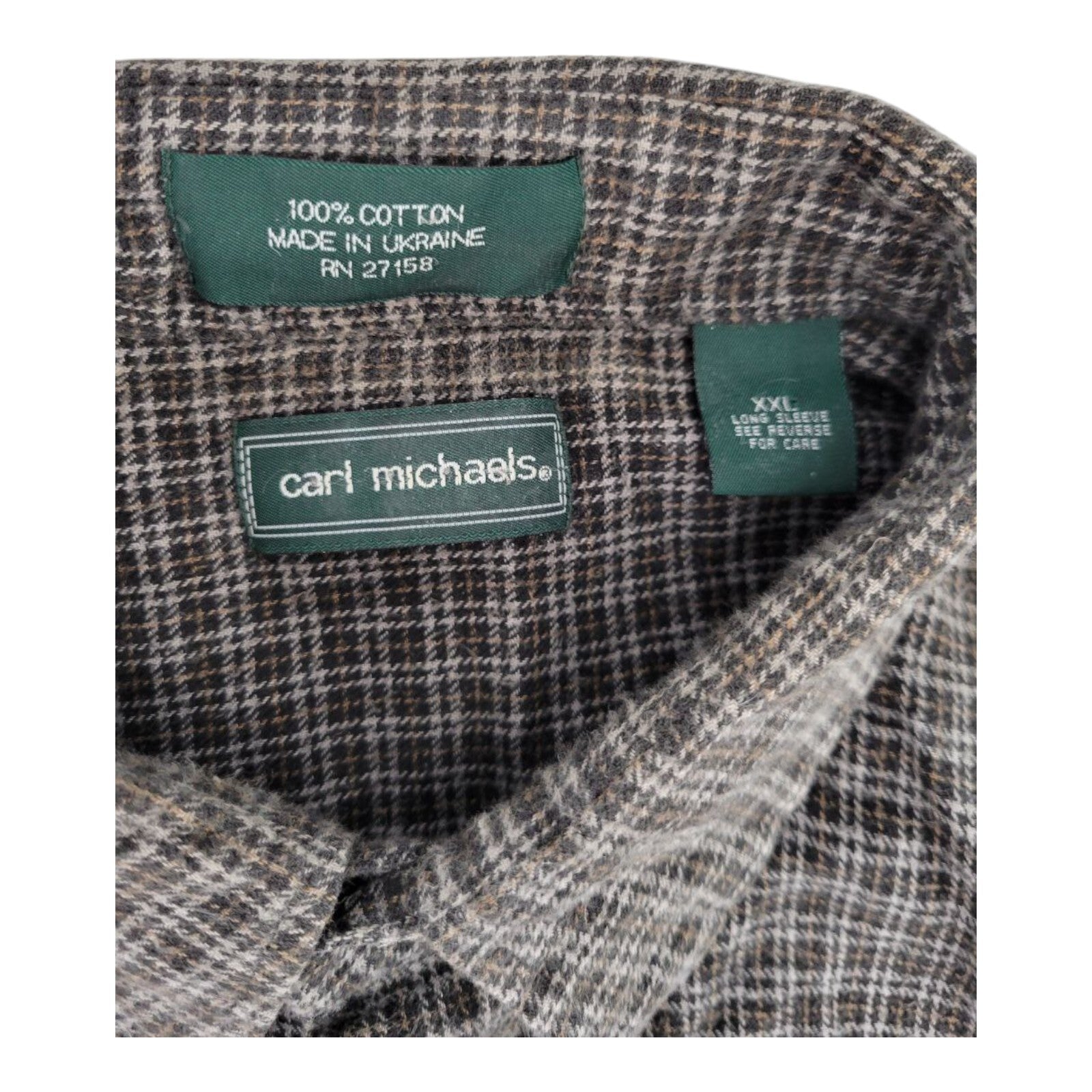 Carl Michaels Brown Plaid Flannel Button Down Shirt Mens Long Sleeve Size XXL