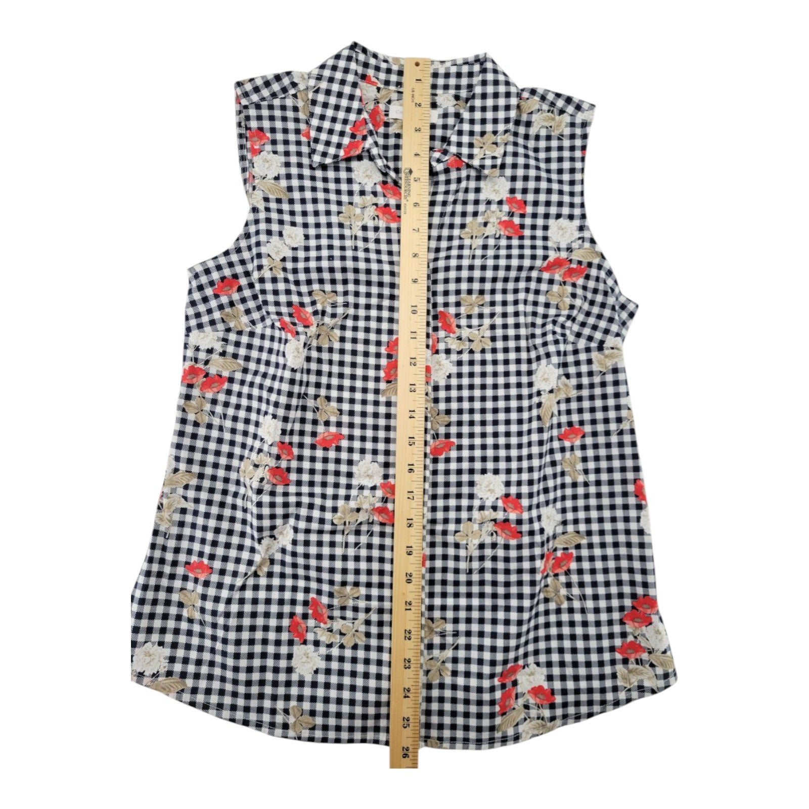 Charter Club Women's Sleeveless Gingham Floral Blouse Bright White Combo Size 6