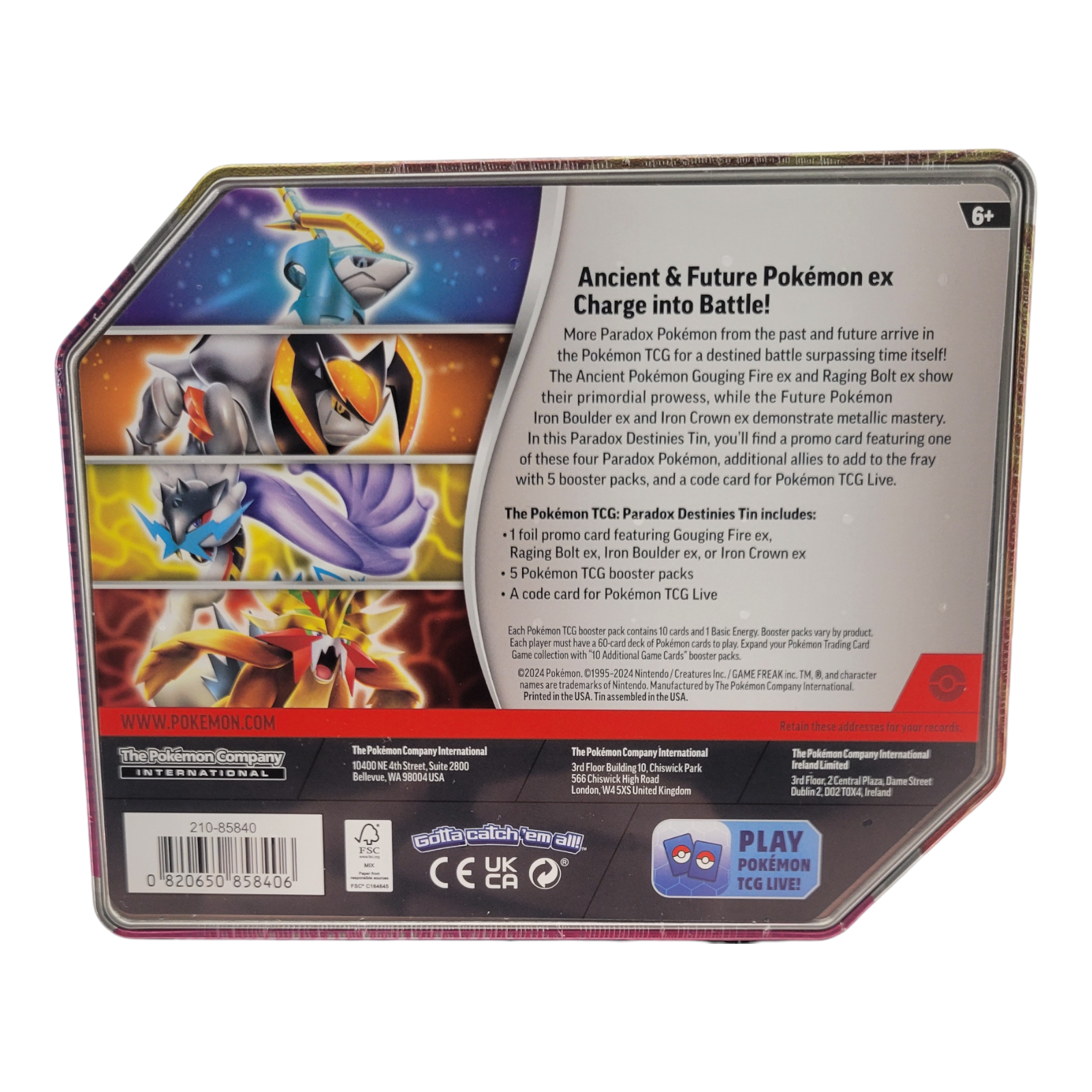 Pokemon TCG Paradox Destinies Tin One at Random