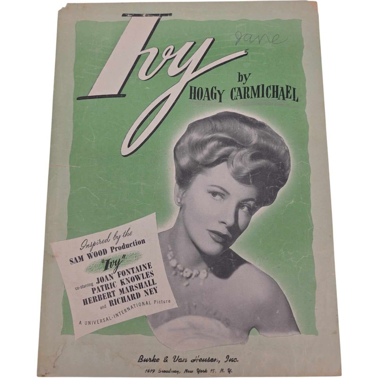 Ivy Inspired by the Sam Wood Production Ivy 1947 Sheet Music by Hoagy Carmichael