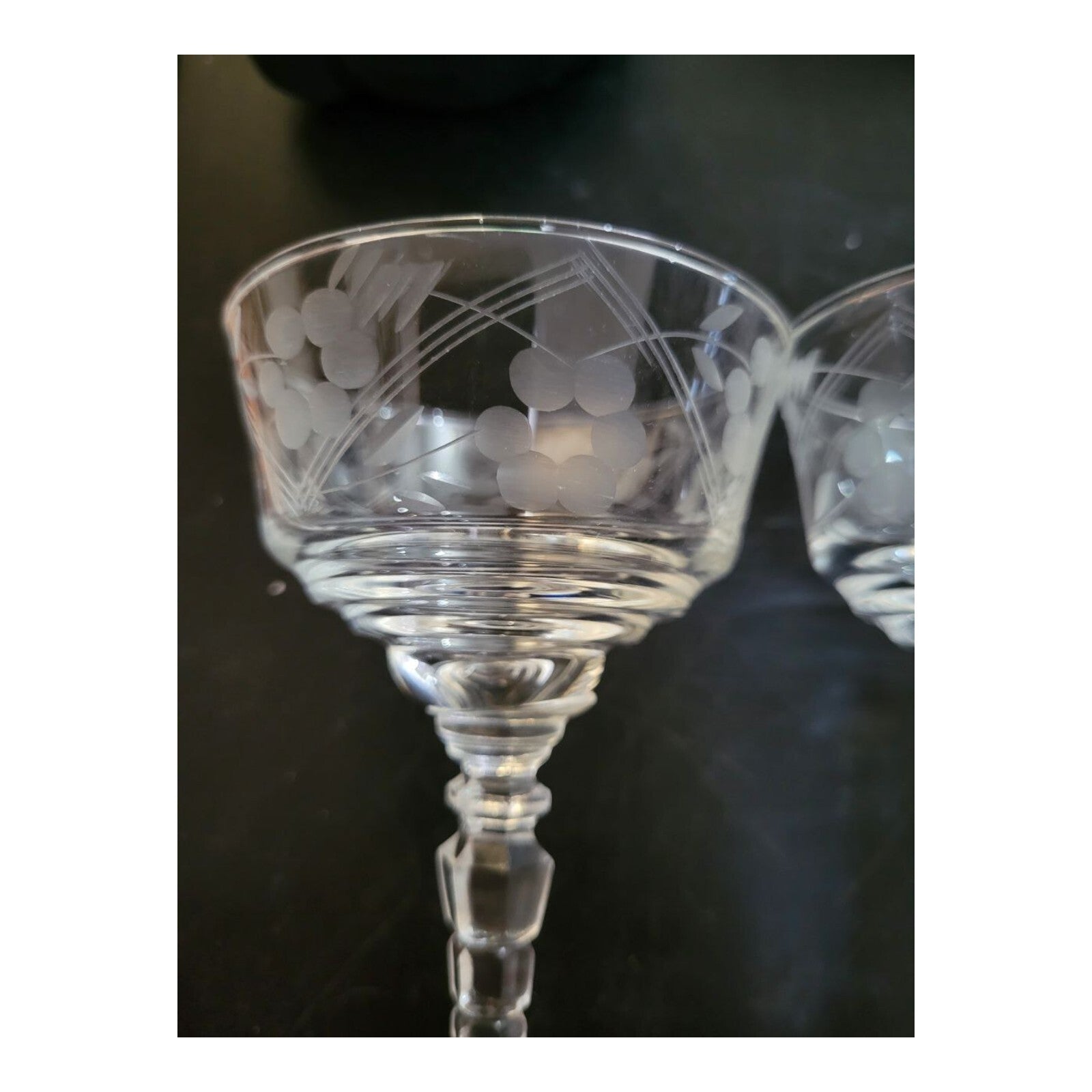 Vintage Etched Crystal Wine Sherbet Glasses Set of 2 Libbey Stem 5.75"