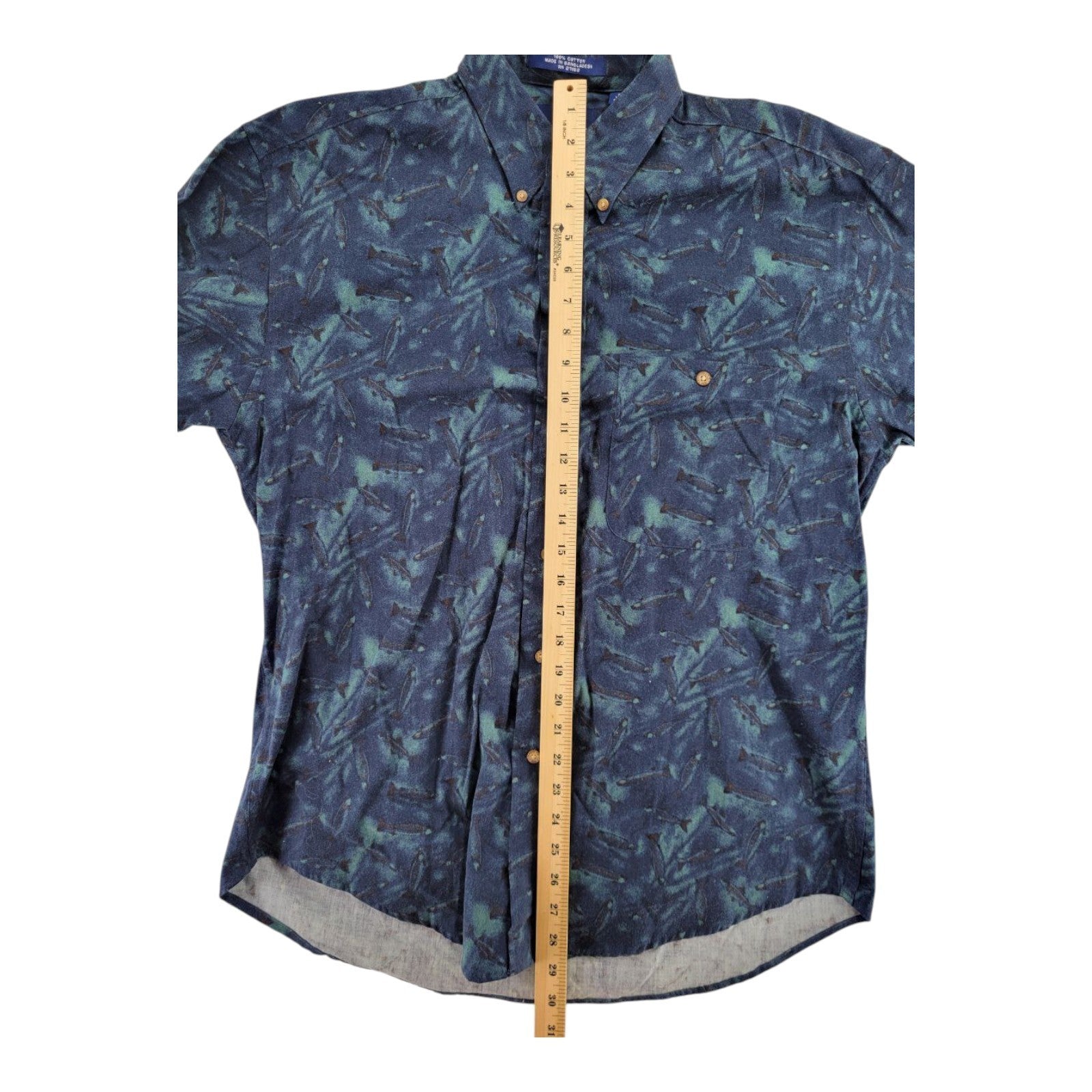 Bill Blass Blue Abstract Fish Print Button-Up Shirt Long Sleeve Men's Size M
