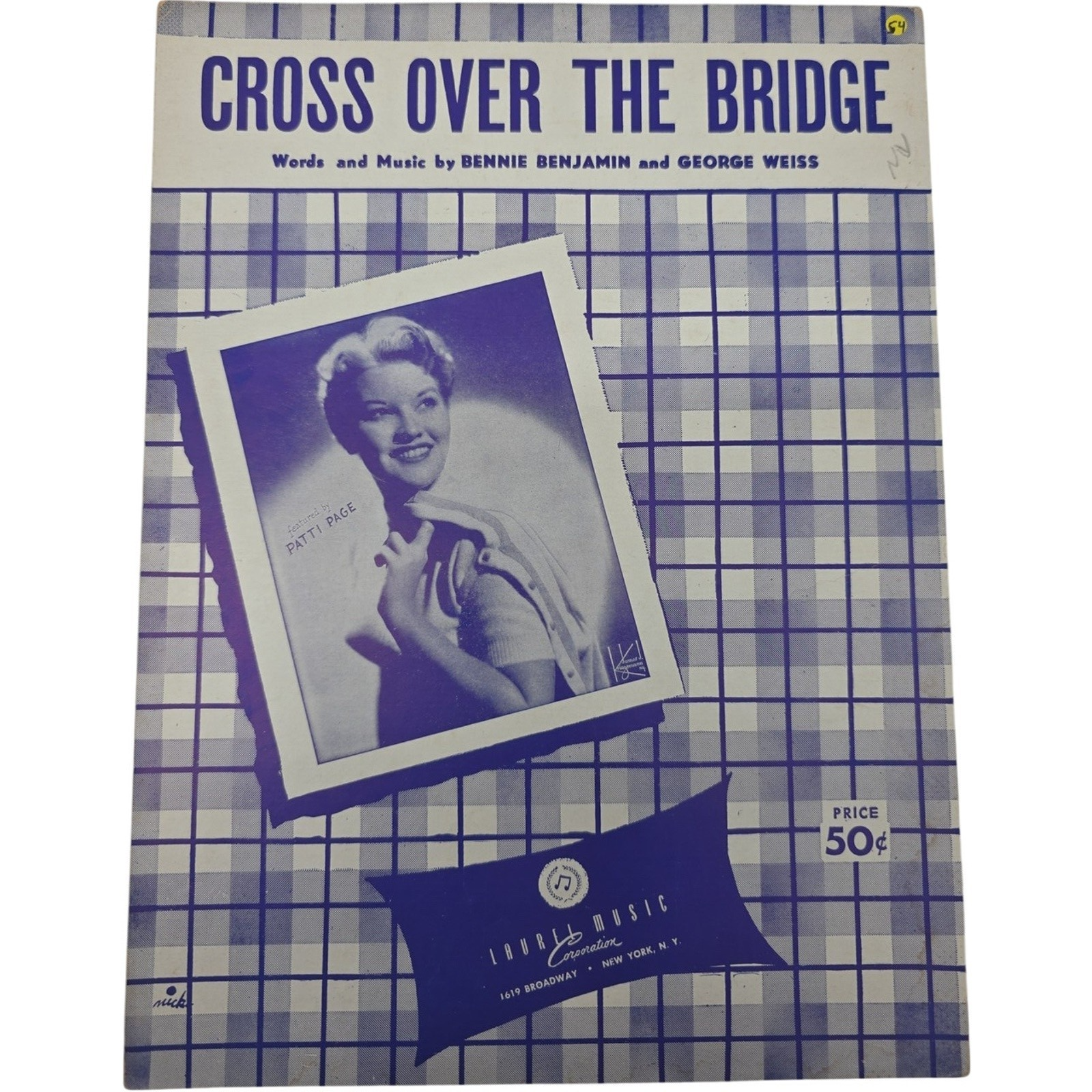 1954 Vintage Sheet Music Cross Over The Bridge Featured by Pattie Page