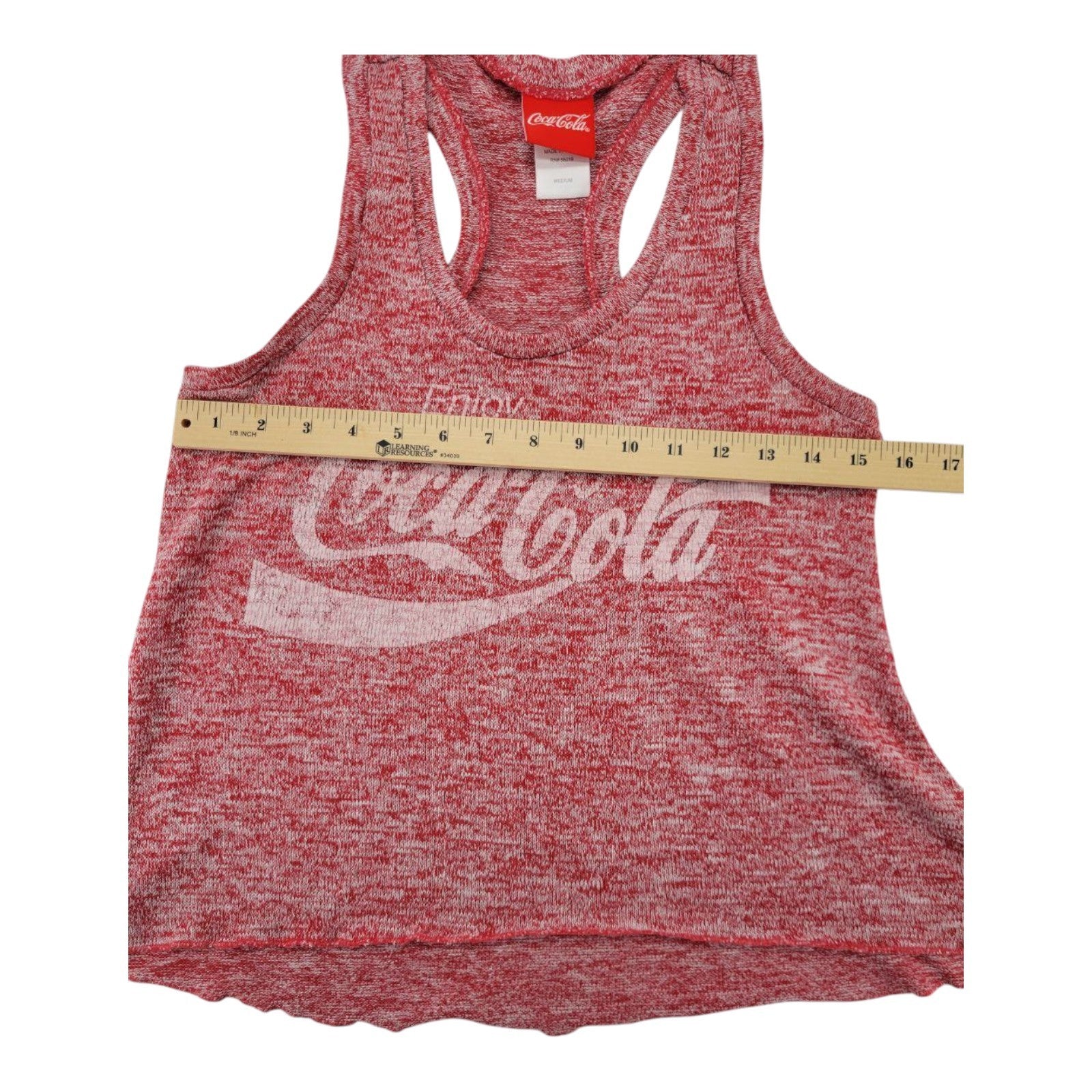 Coca-Cola Women's Red Heathered Racerback Tank Top Graphic Enjoy Logo Size M