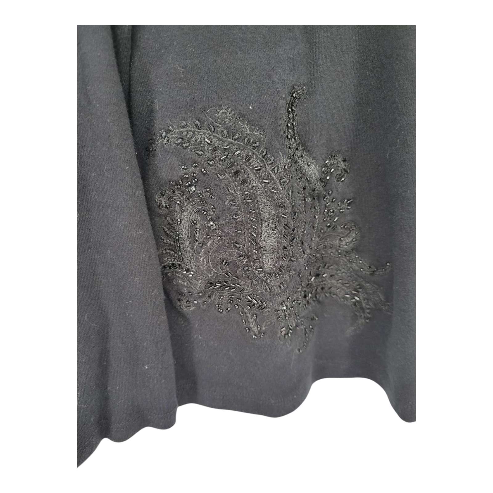 Lauren Ralph Lauren Black Long Sleeve Beaded Top Cotton Pullover 1X