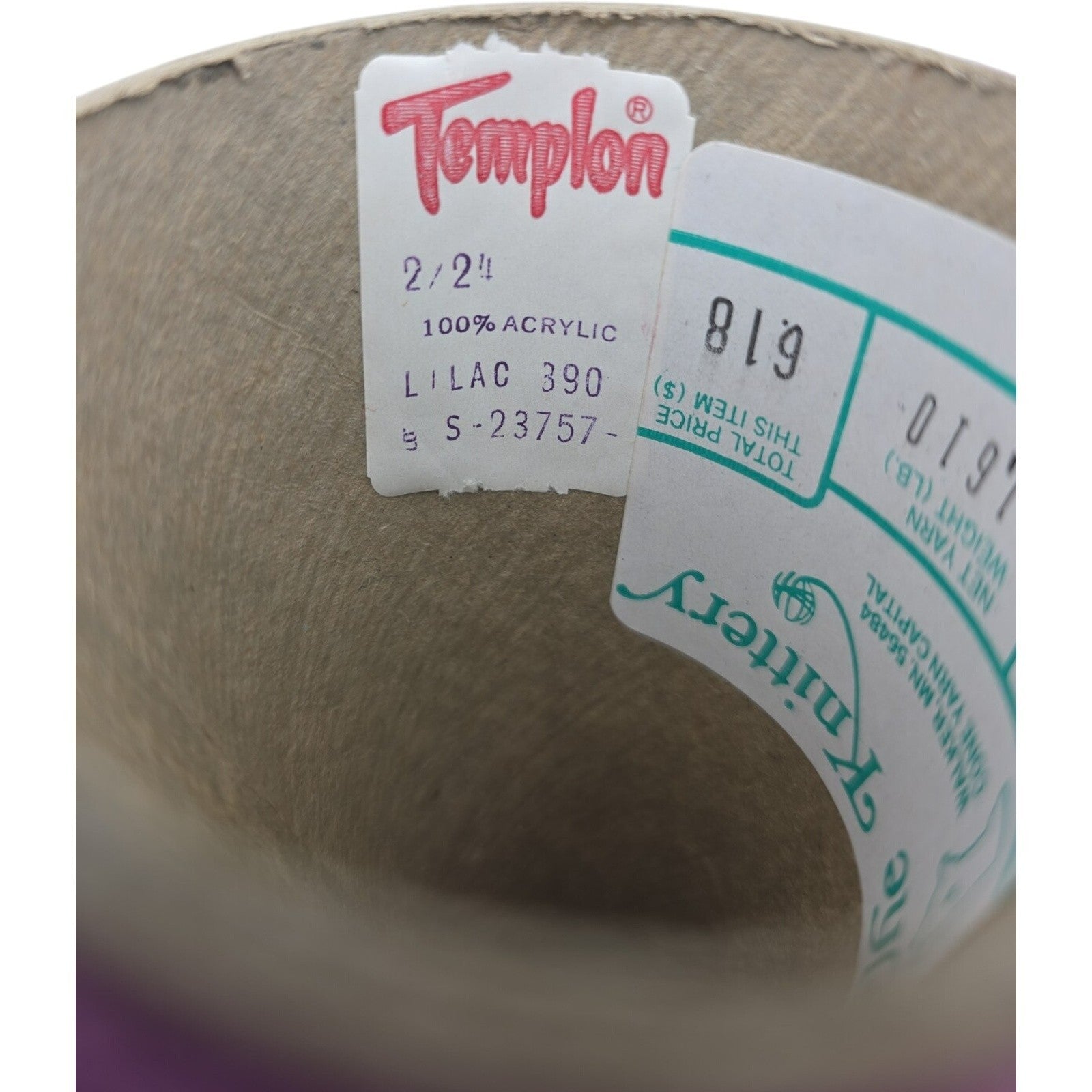 Vintage 1980s Templon 2/24 Acrylic Cone yarn Lilac 390 S-23757