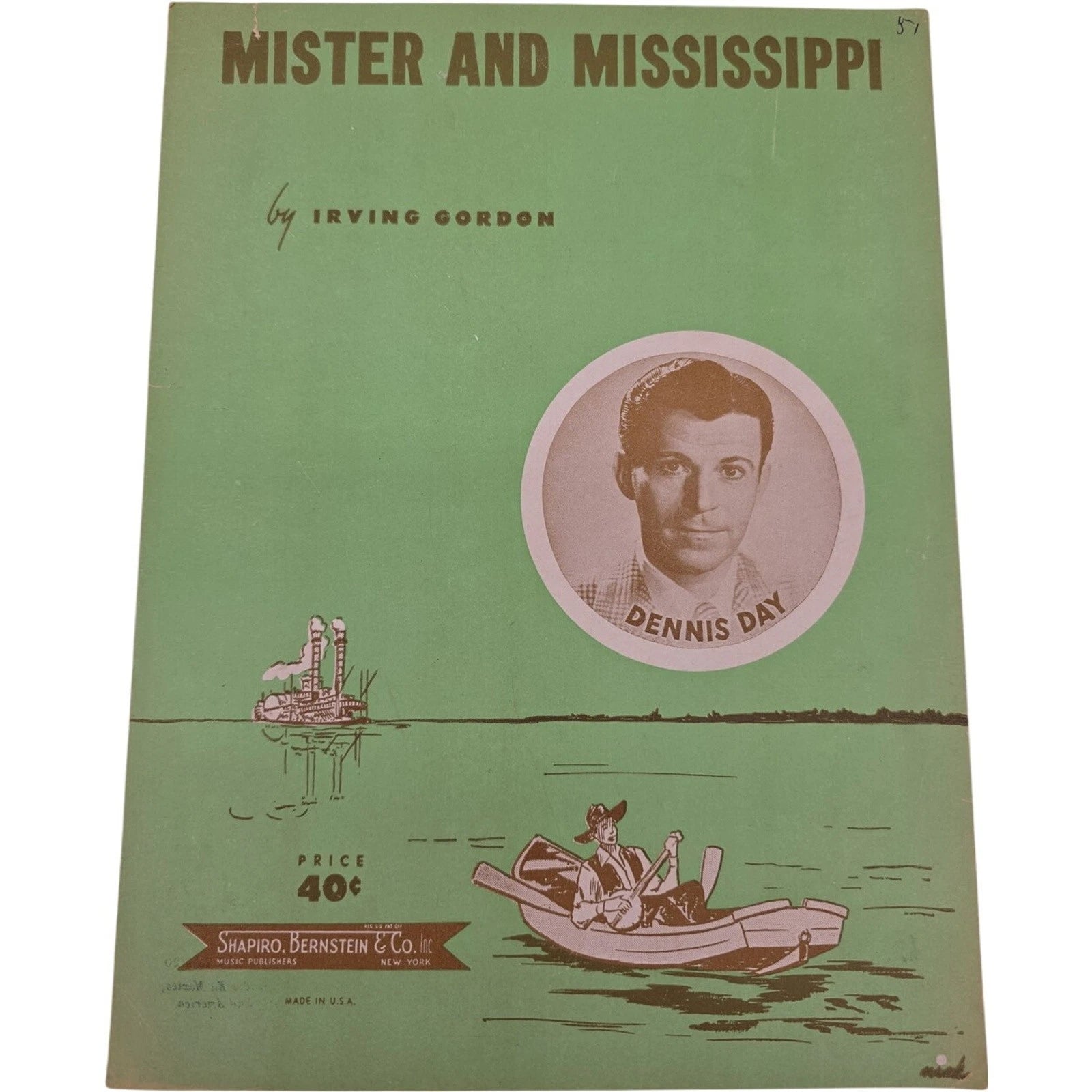 Sheet Music Mister and Mississippi Dennis Day 1951 Irving Gordon Vintage