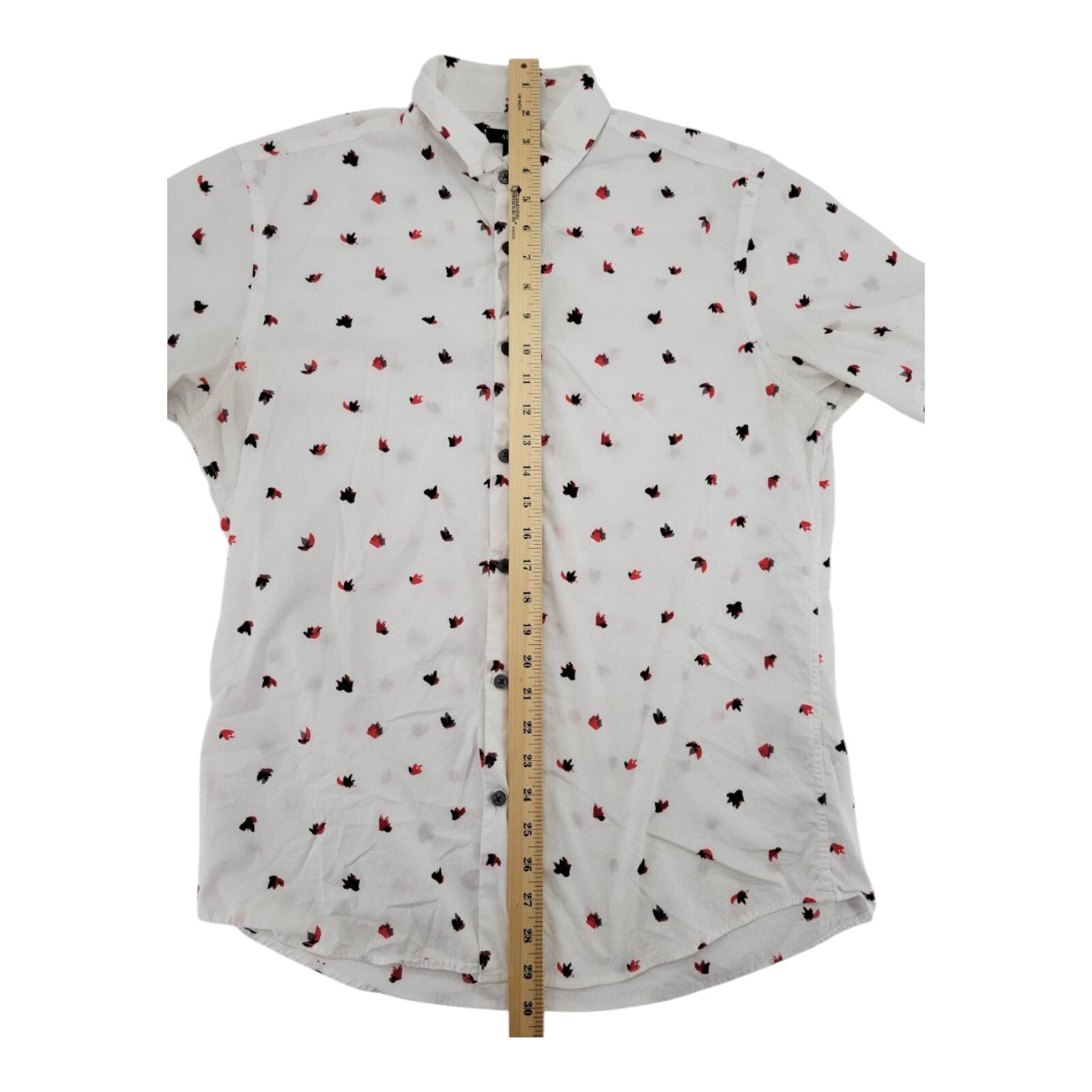 Alfani White with Leaf All Over Print Short Sleeve Button Up Shirt Mens M