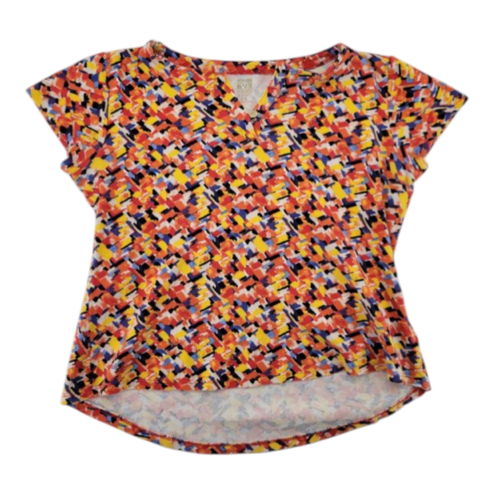 Anne Klein Sport Women's Multicolor Abstract V-Neck Cap Sleeve Top PS