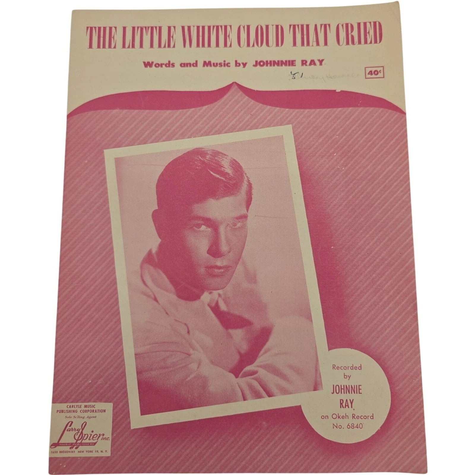 Vintage 1951 Sheet Music The Little White Cloud That Cried by Johnnie Ray