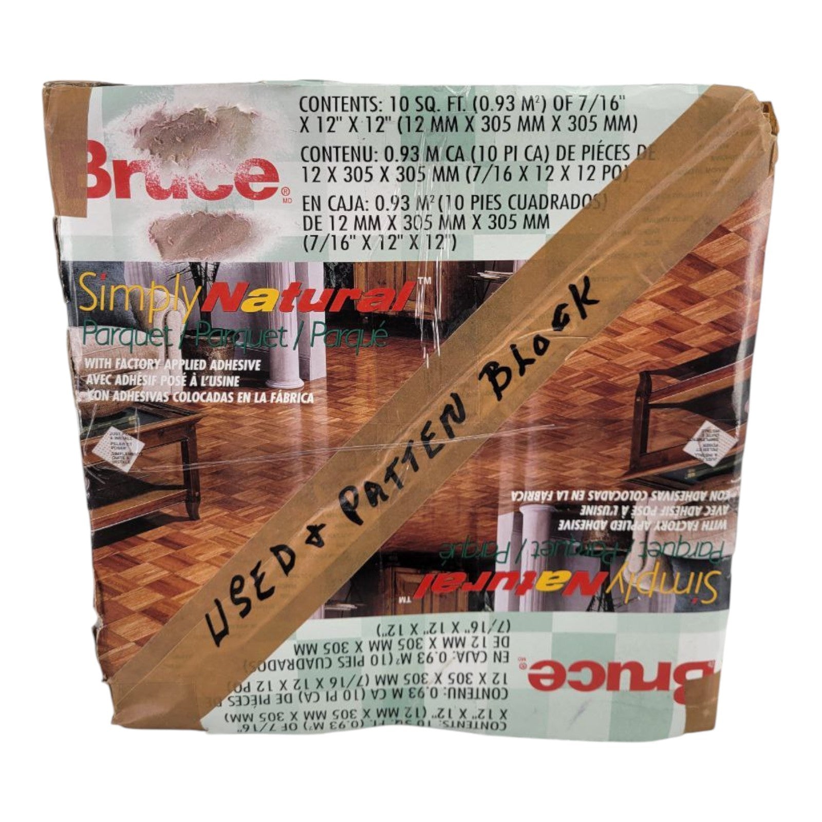 Bruce Simply Natural Chestnut Parquet Flooring 10sq ft Peel & Stick 7/16 12x12