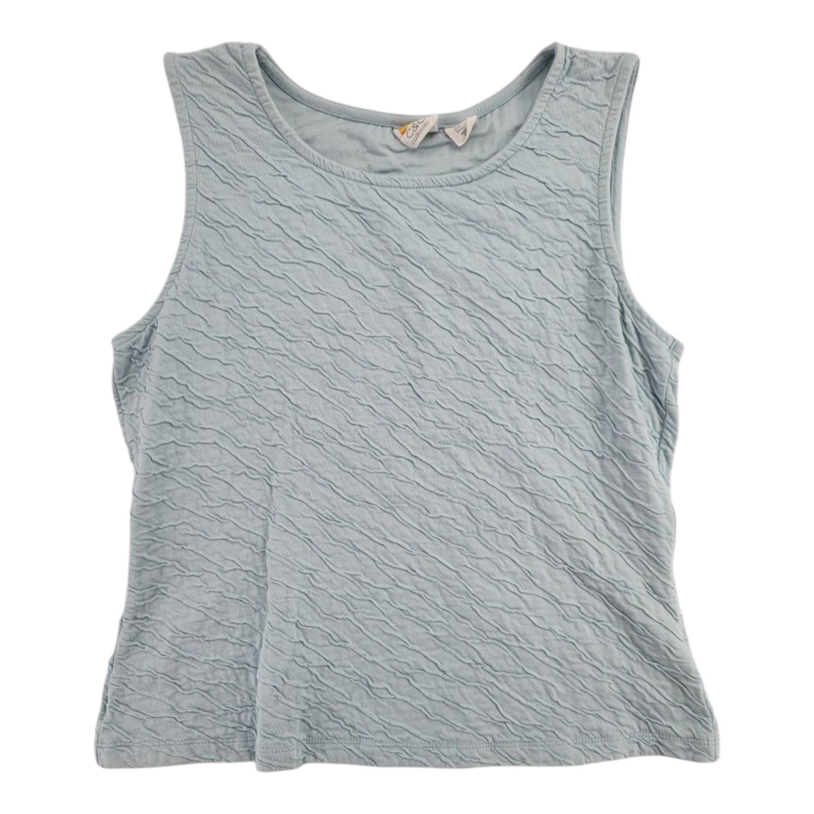 C&C California Women's Light Blue Textured Tank Top Casual Sleeveless L