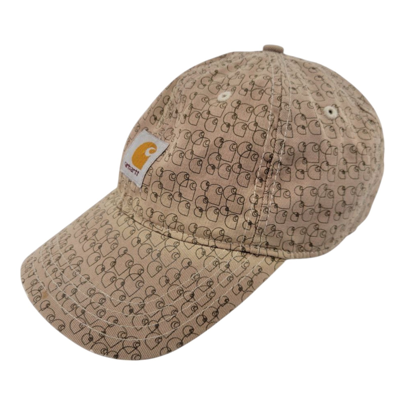 Carhartt Tan Logo Print Baseball Cap Adjustable Strapback Workwear Hat One Size