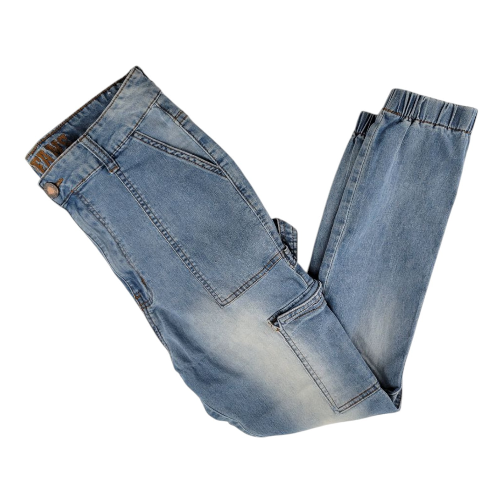 VIP Jeans Light Wash Denim Cargo Jogger Pants Womens Elastic Cuff Size 15/16