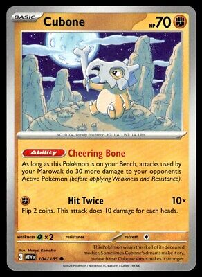 Pokemon 2023 Scarlet & Violet 151 Cubone Common #104 Near Mint Card