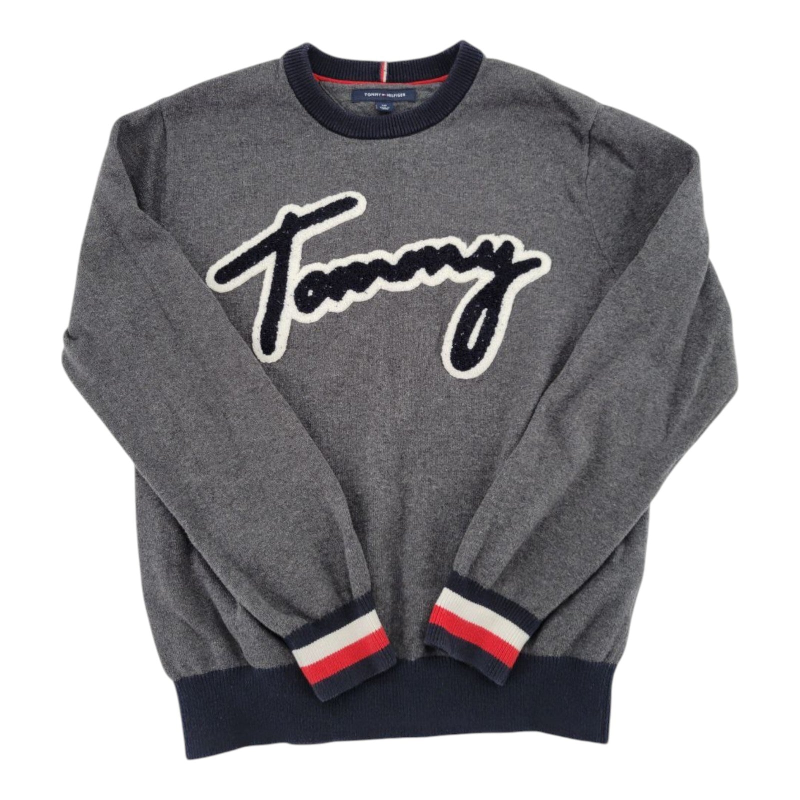 Tommy Hilfiger Lawson Logo Sweater Gray Crewneck Pullover Size Small
