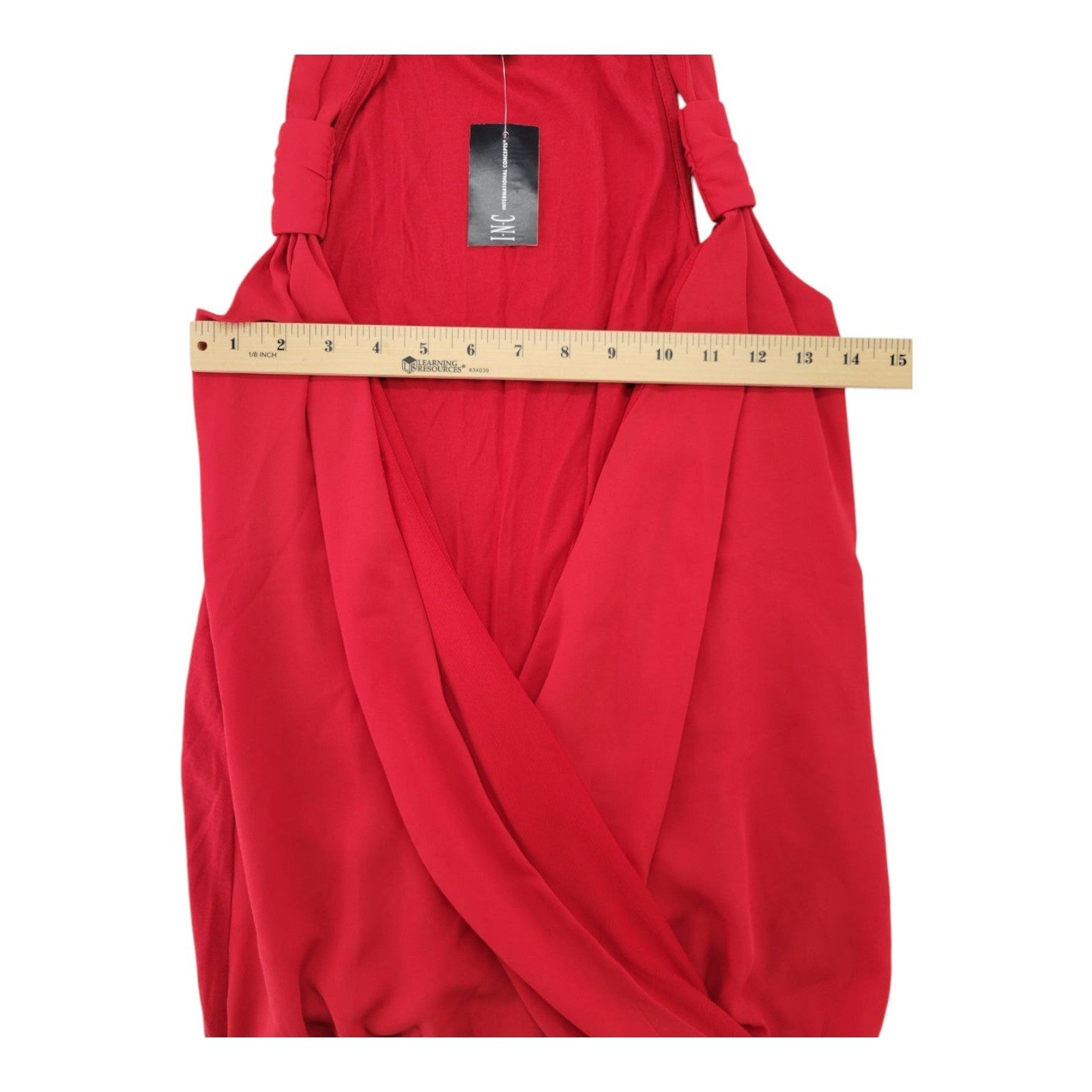 INC International Concepts Women's Real Red Sleeveless Blouse Draped Front Size