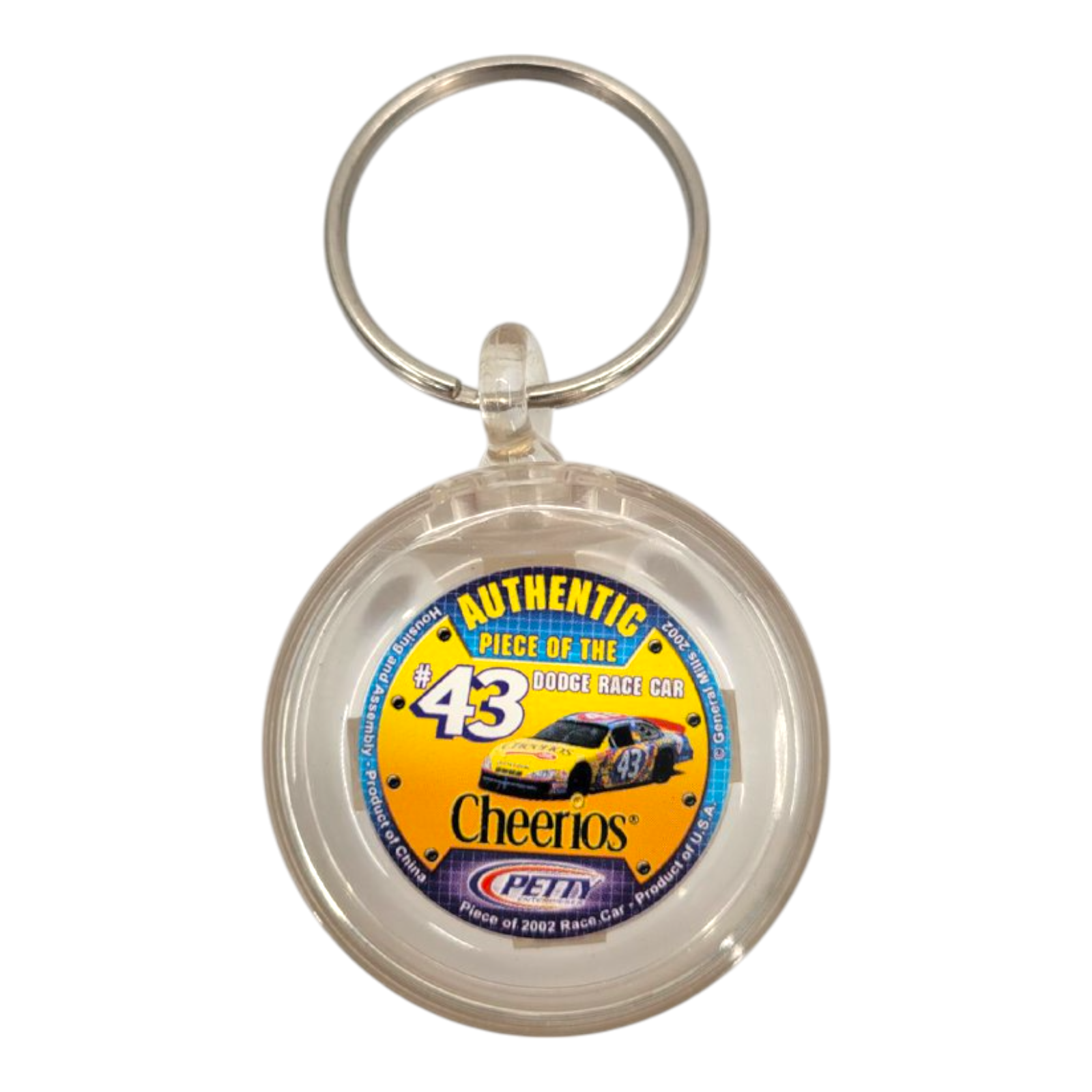 Authentic Piece of the #43 Petty Dodge Cheerios Racing NASCAR Keychain