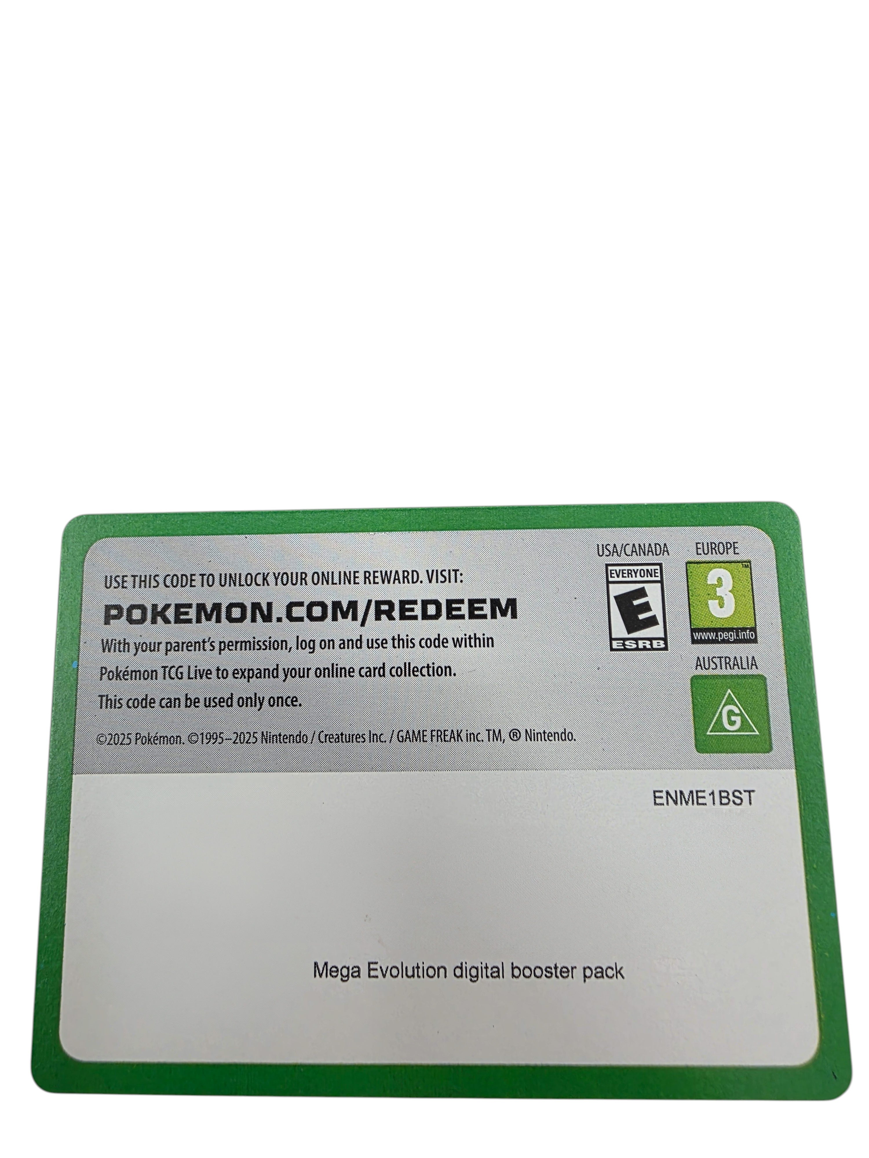 Pokemon TCG Mega Evolution Digital Booster Pack Online Code Card