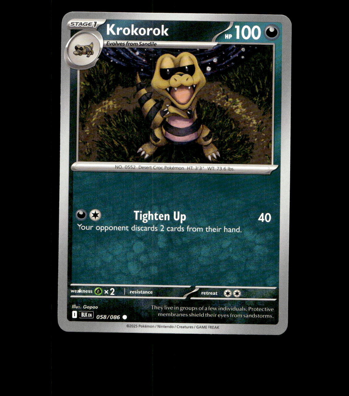 Krokorok - 058/086 - Black Bolt - Near Mint Non Holo
