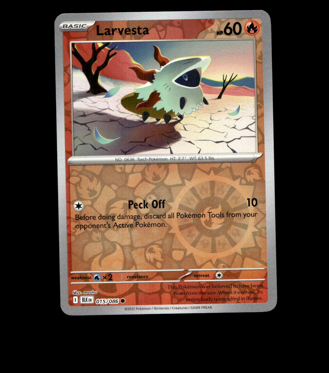 Larvesta – 015/086 – Black Bolt – Reverse Holo – Near Mint