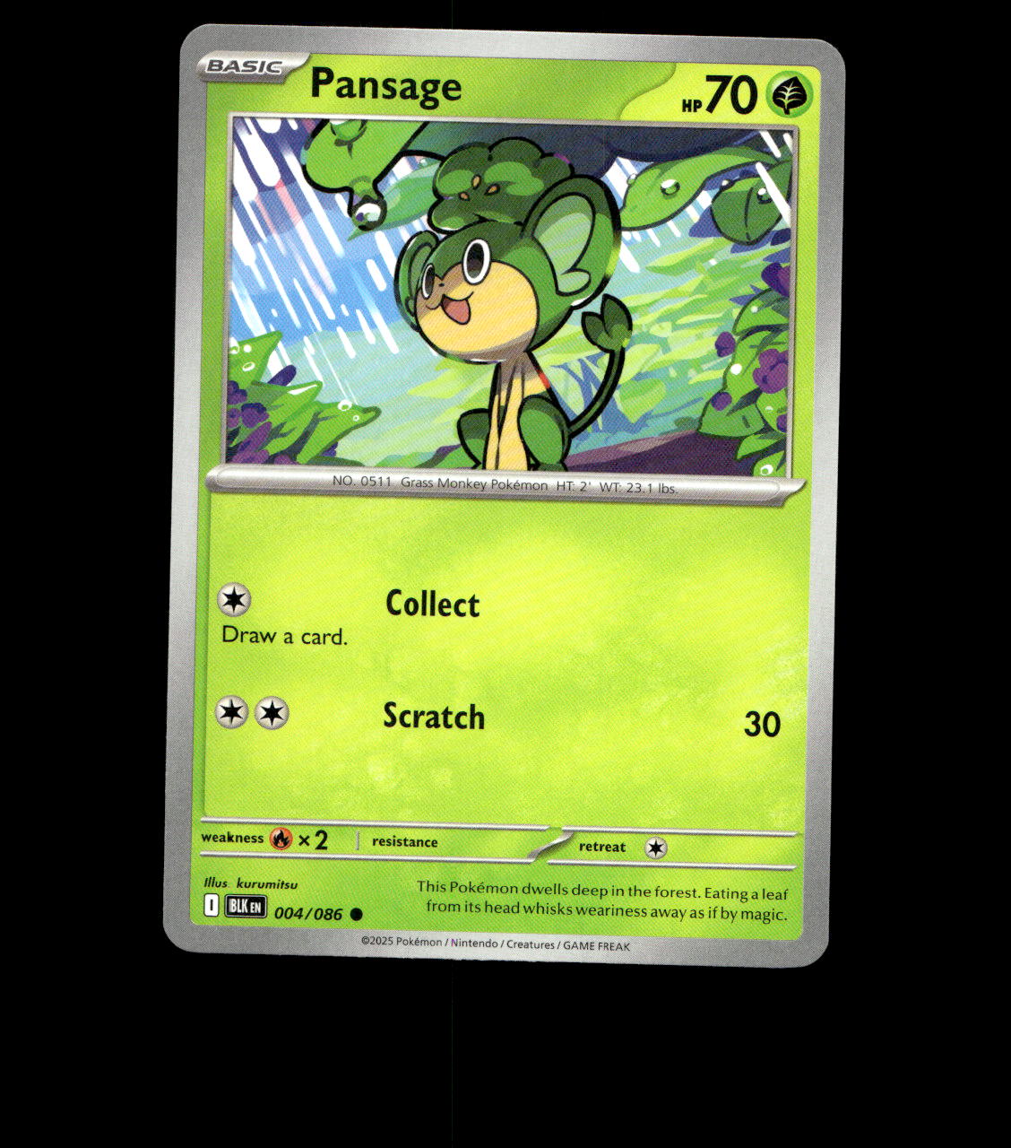 Pansage - 004/086 - Black Bolt - Near Mint Non Holo