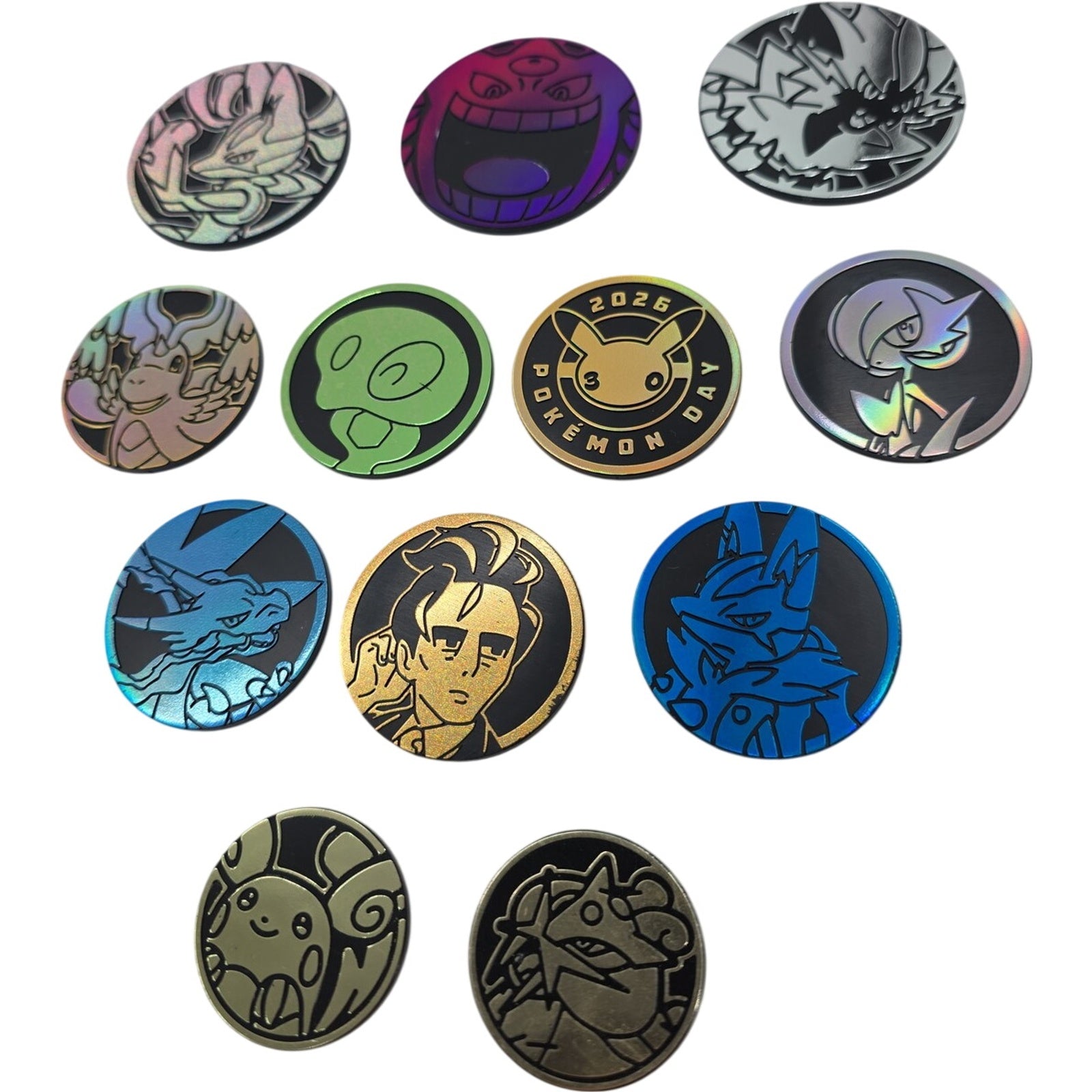 Pokemon TCG Coin Lot 12 Official Holo & Metal Coins Pikachu Gengar Lucario More