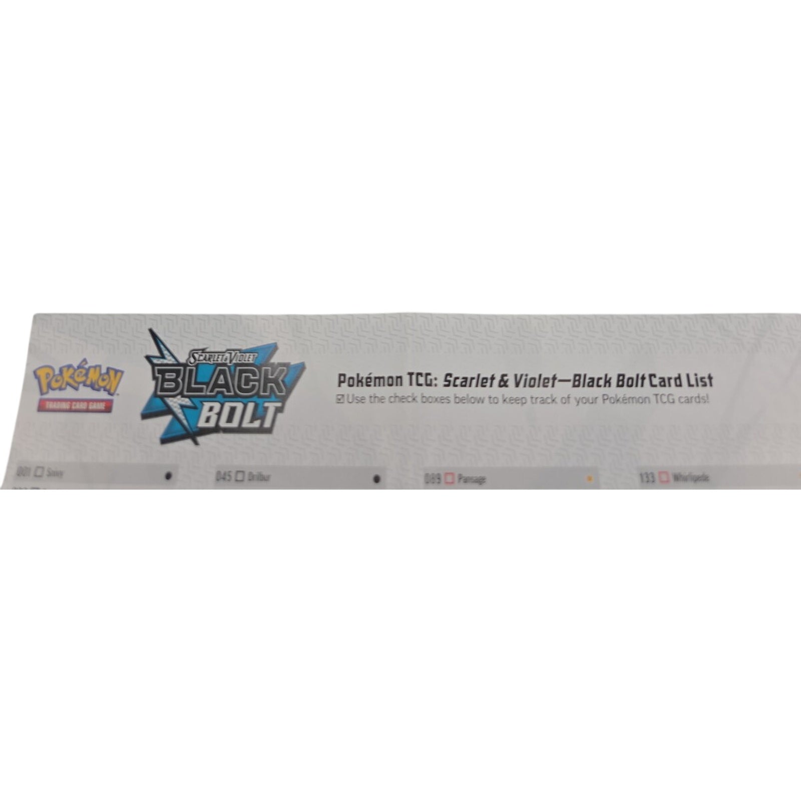 Pokemon TCG Scarlet & Violet Black Bolt Card List Mini Poster Checklist Guide