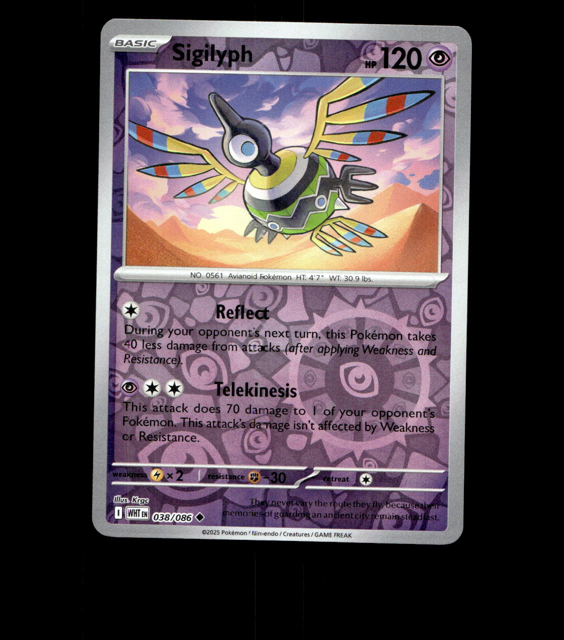 Sigilyph – 038/086 – White Flare – Reverse Holo – Near Mint